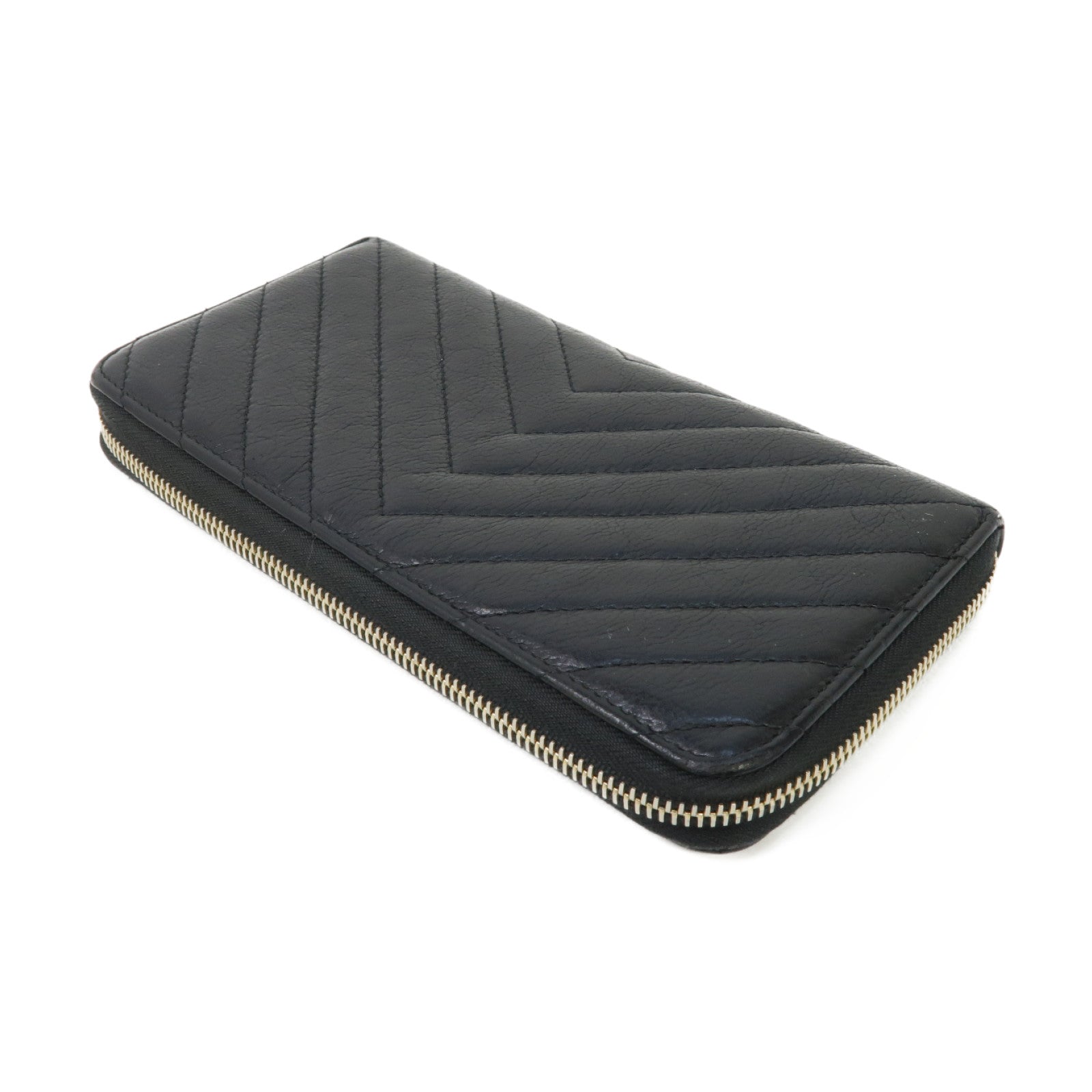 CHANEL 斜紋羊皮皮革Long Wallet金扣長錢包黑色