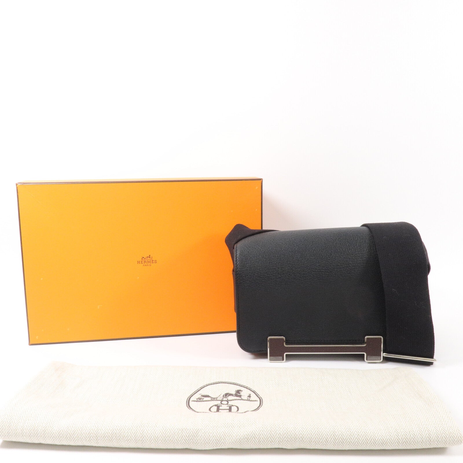 HERMES Chevre皮革Geta Bicolor肩背袋Noir