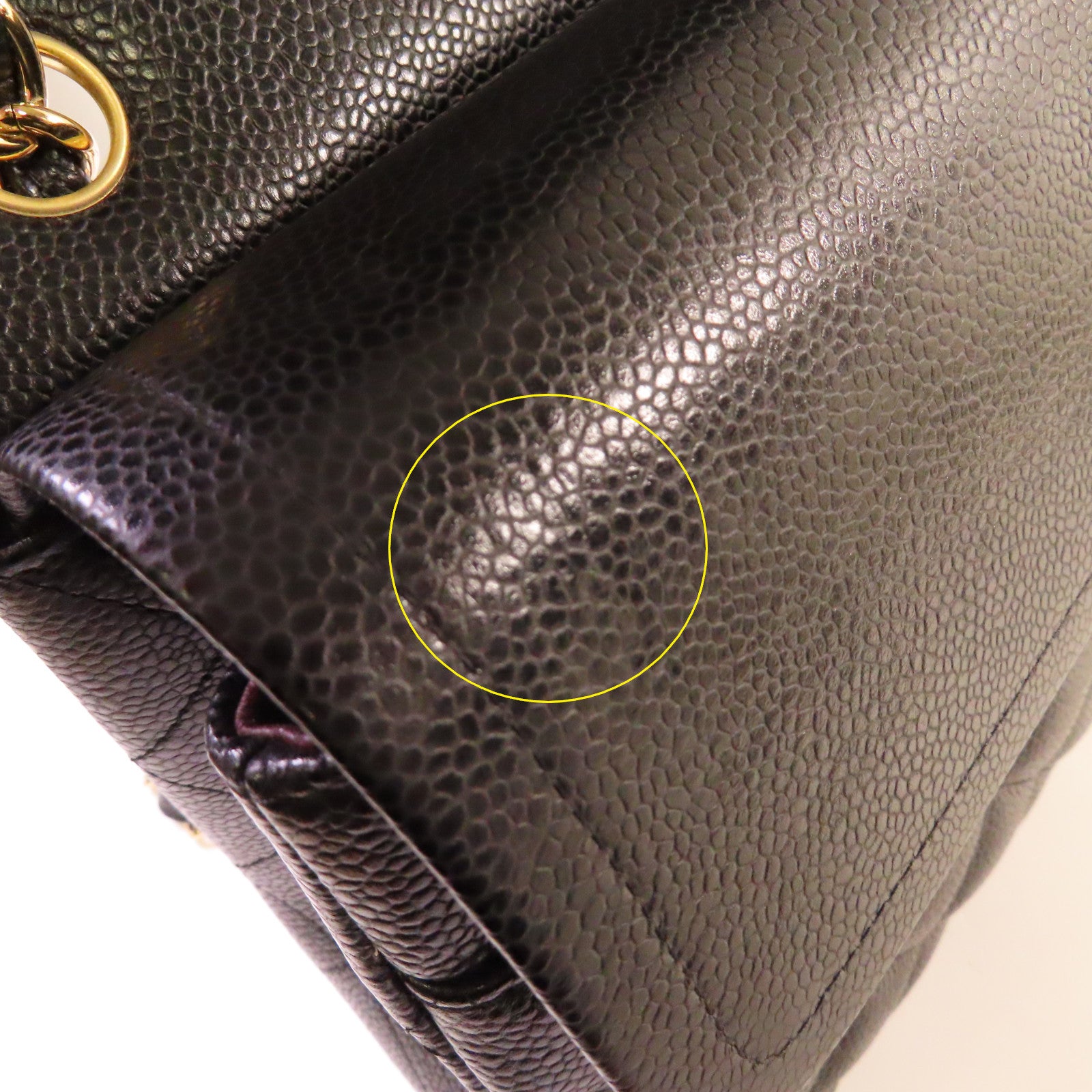 CHANEL 菱格Caviar皮革Jumbo 30 Chain Shoulder Bag金扣鏈帶肩背袋黑色