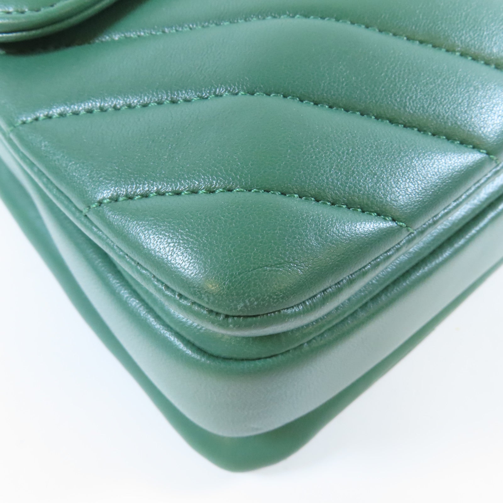 CHANEL 【激減優惠】羊皮皮革Chain Shoulder Bag金扣手挽肩背兩用袋綠色