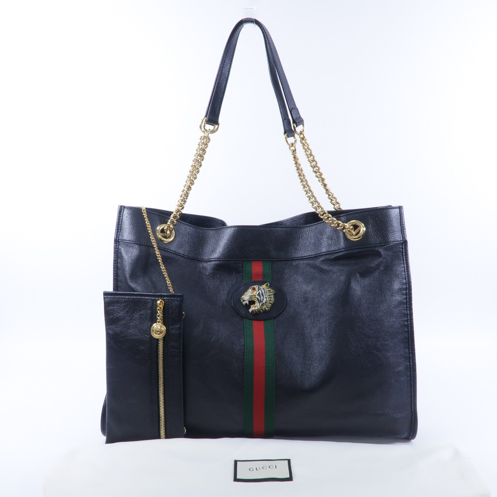GUCCI 牛皮皮革Rajah Tote鏈帶手挽袋