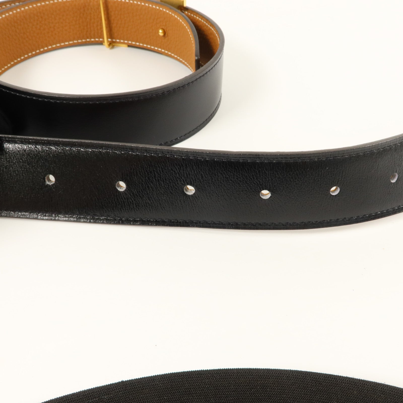 HERMES Box/Togo皮革Constance Belt 85cm皮帶Noir/Gold