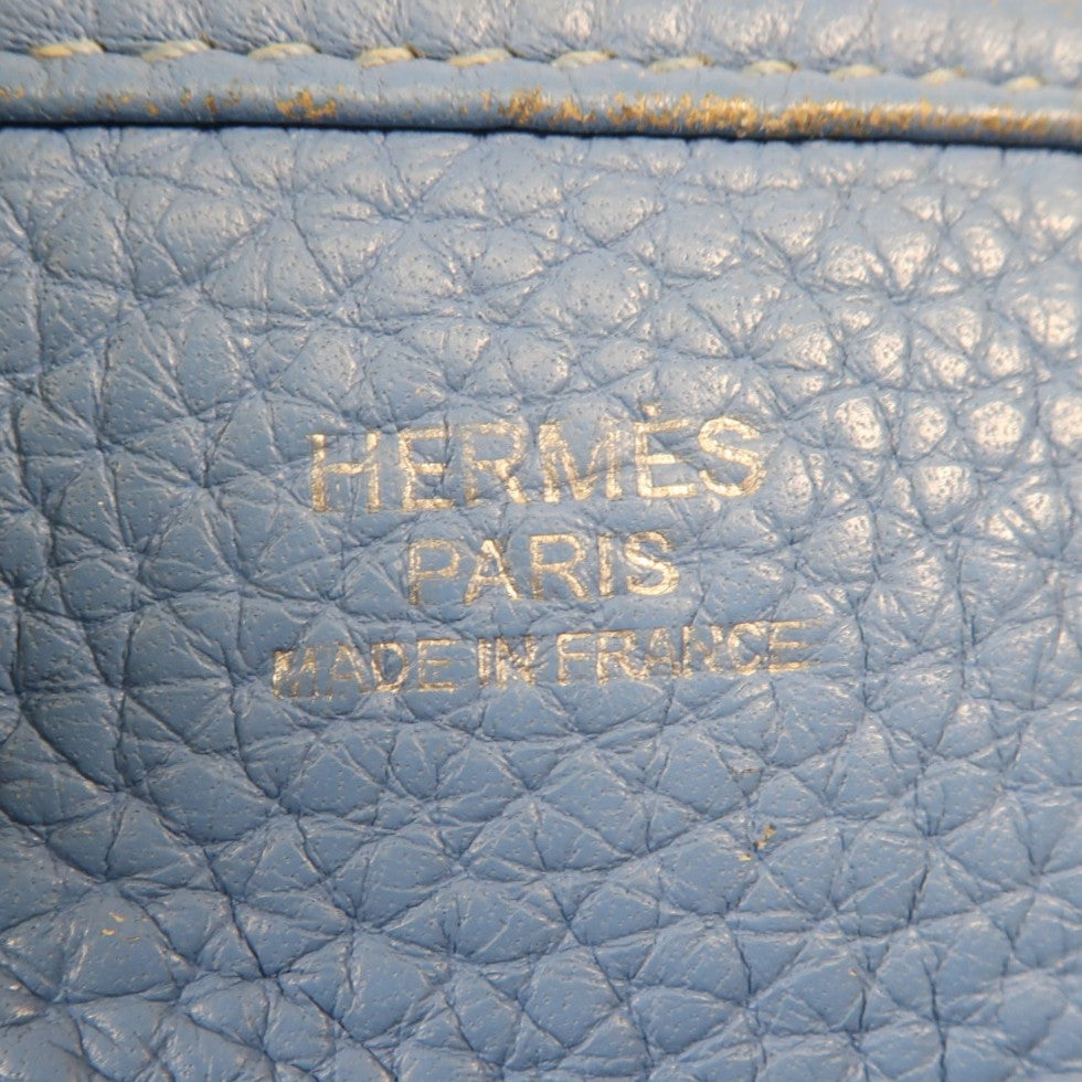 HERMES Clemence皮革Evelyne PM銀扣肩背袋Blue Jeans