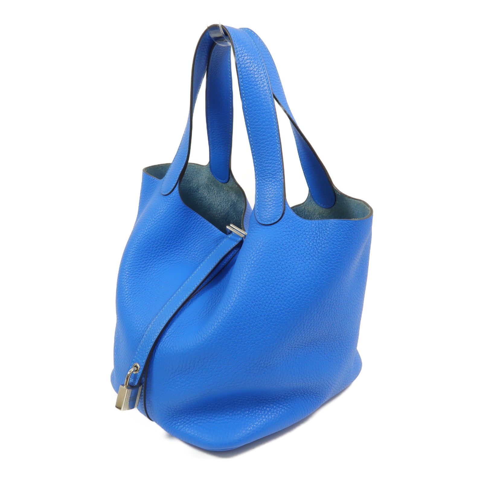 HERMES Clemence皮革Picotin MM手挽袋Bleu Hydra