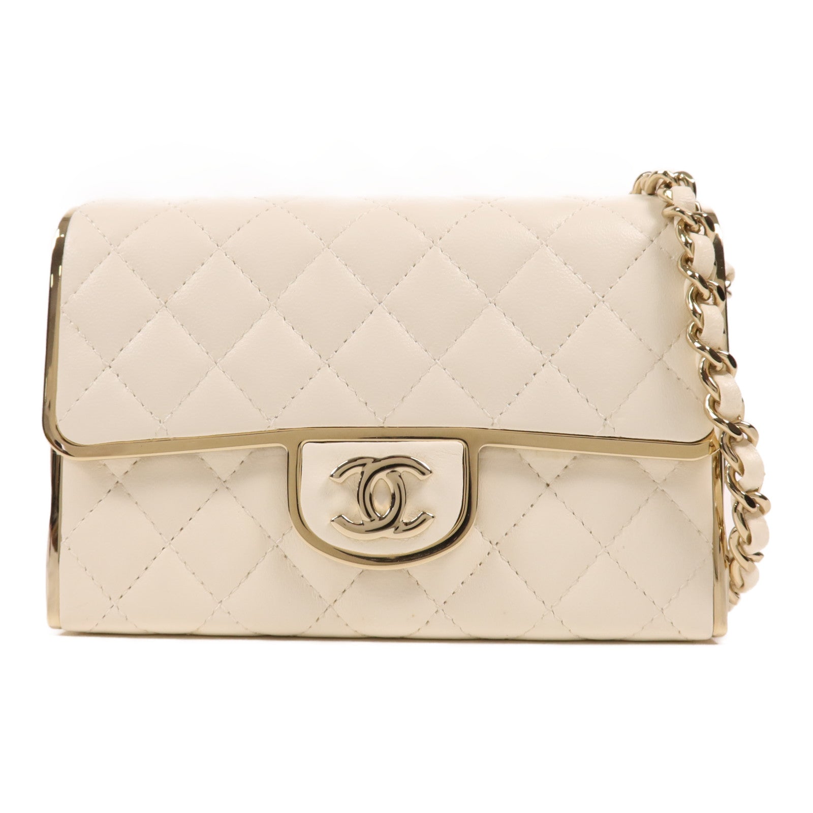 CHANEL 羊皮皮革Evening Bag金扣鏈帶肩背袋