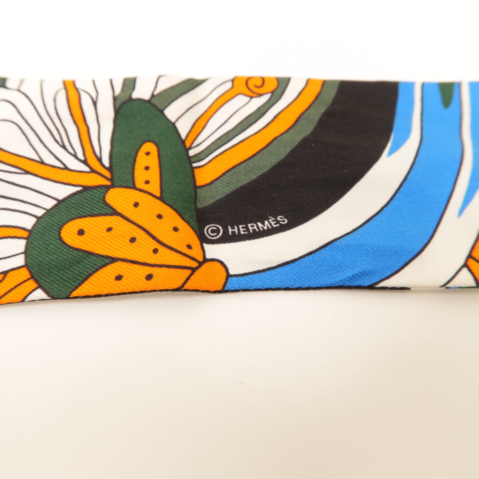 HERMES 絲質Twilly絲巾橙色/彩色