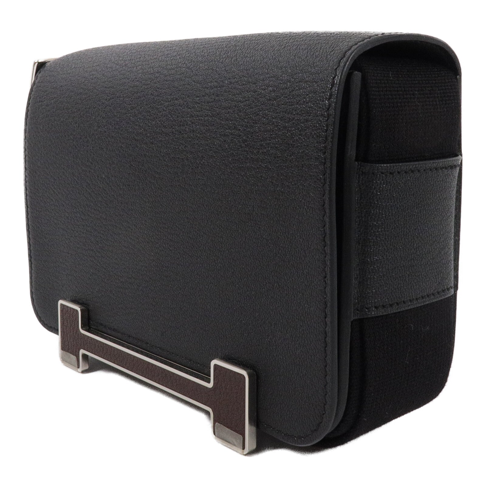 HERMES Chevre皮革Geta Bicolor肩背袋Noir