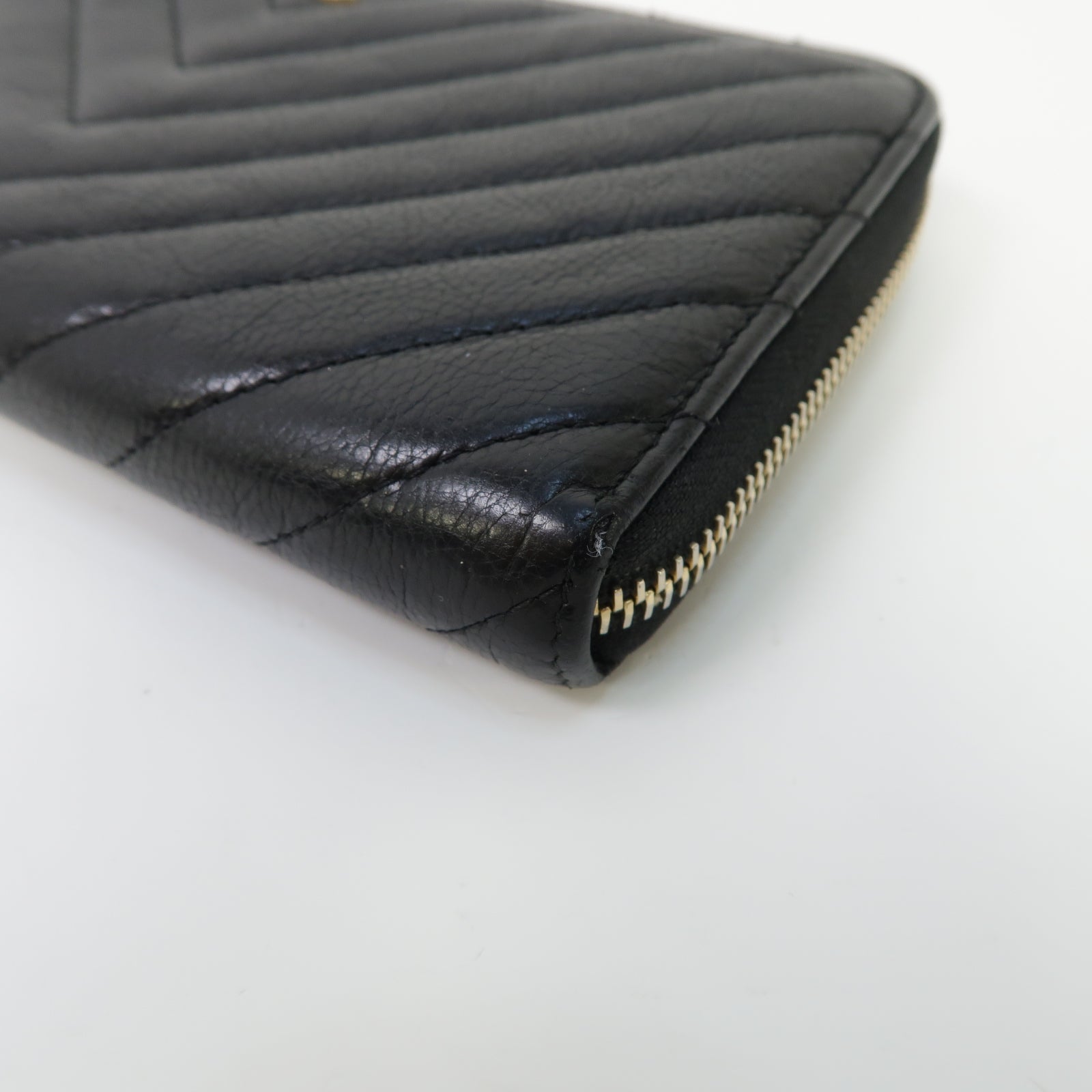 CHANEL 斜紋羊皮皮革Long Wallet金扣長錢包黑色