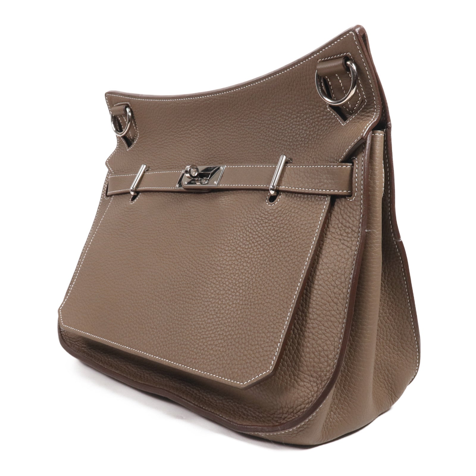 HERMES Clemence皮革Jypsiere 37銀扣肩背袋Etoupe