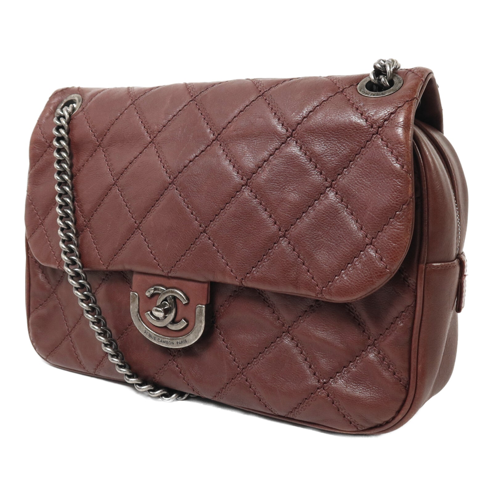 CHANEL 牛皮皮革Chain Shoulder銀扣鏈帶肩背袋