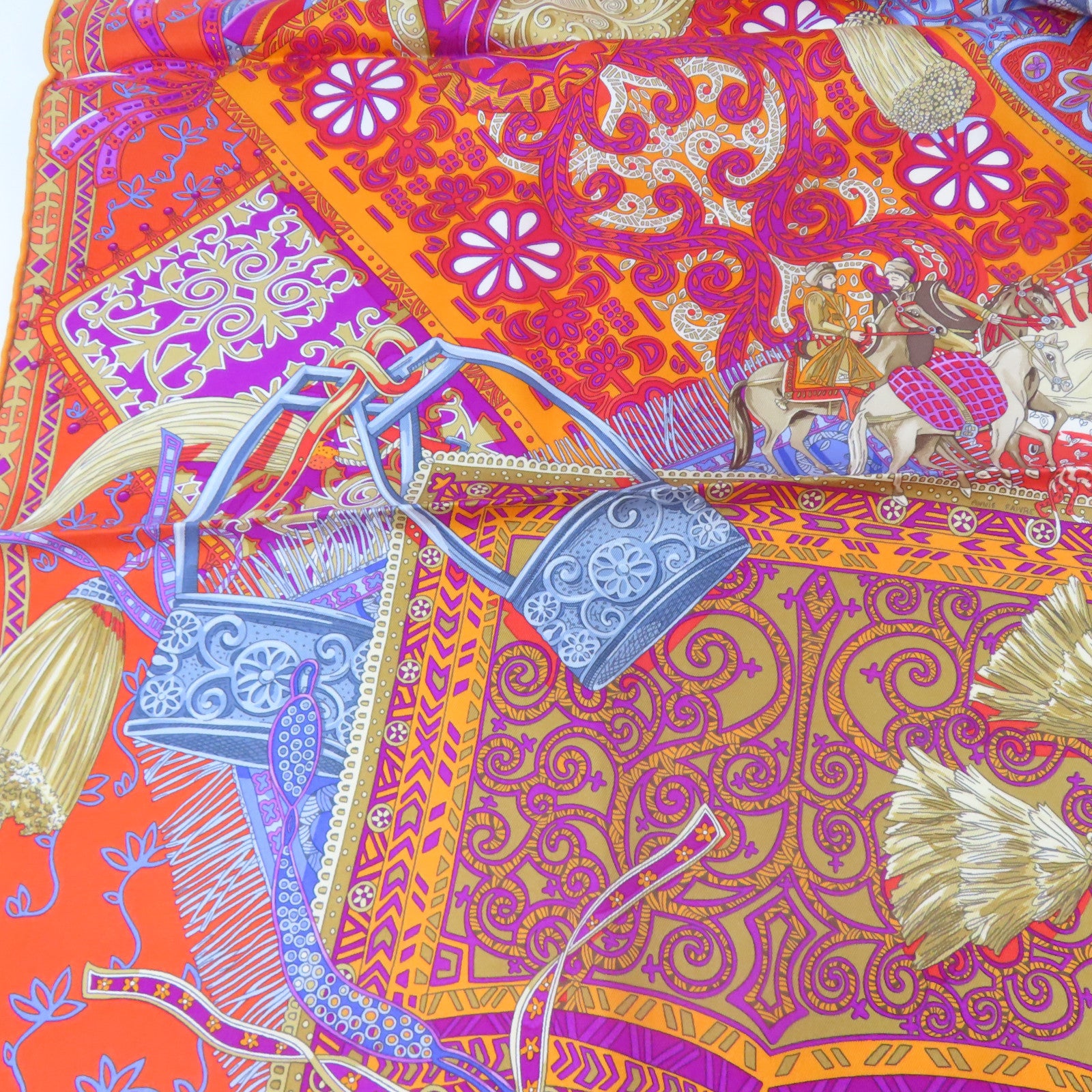 HERMES 【激減優惠】絲質Scarf 90x90cm絲巾橙色/藍色/紫色