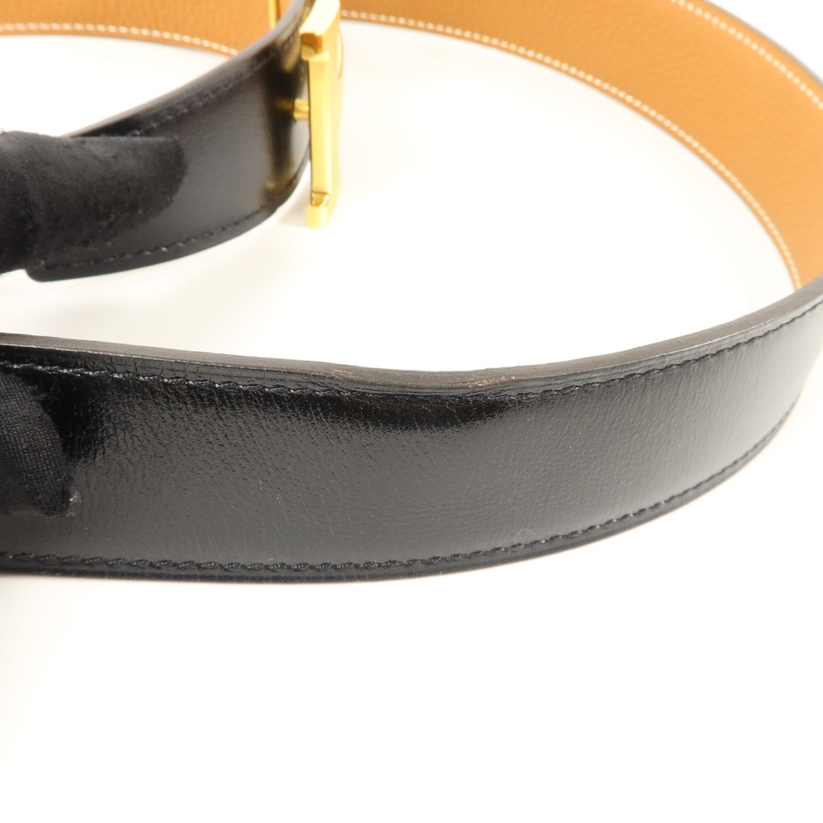 HERMES Box/Togo皮革Constance Belt 85cm皮帶Noir/Gold