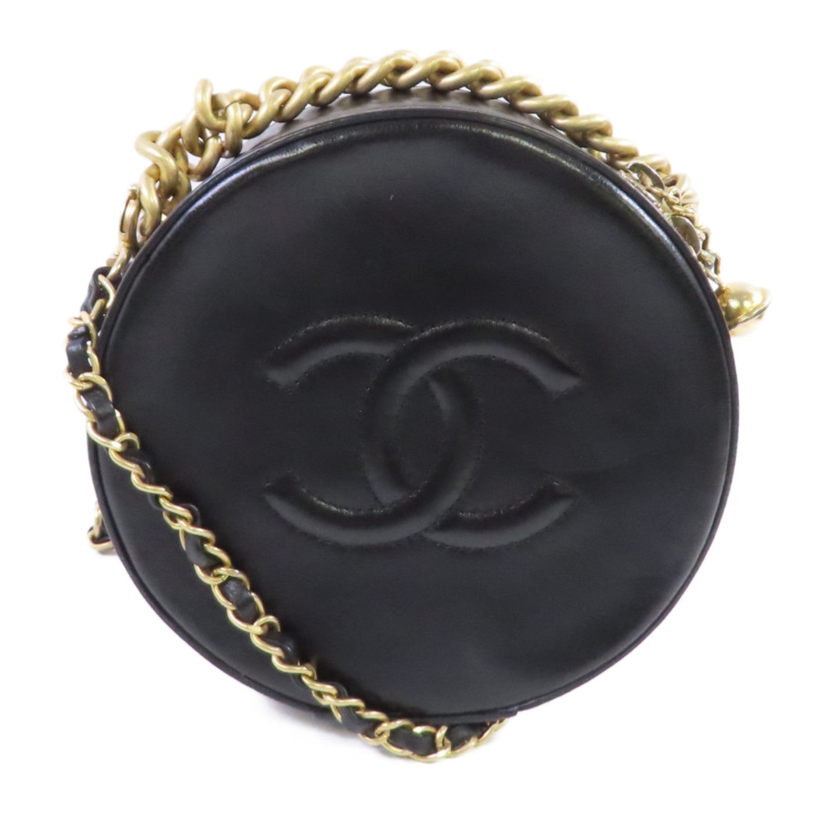 CHANEL 【激減優惠】牛皮皮革Round As Earth Chain Shoulder Bag金扣鏈帶肩背袋黑色