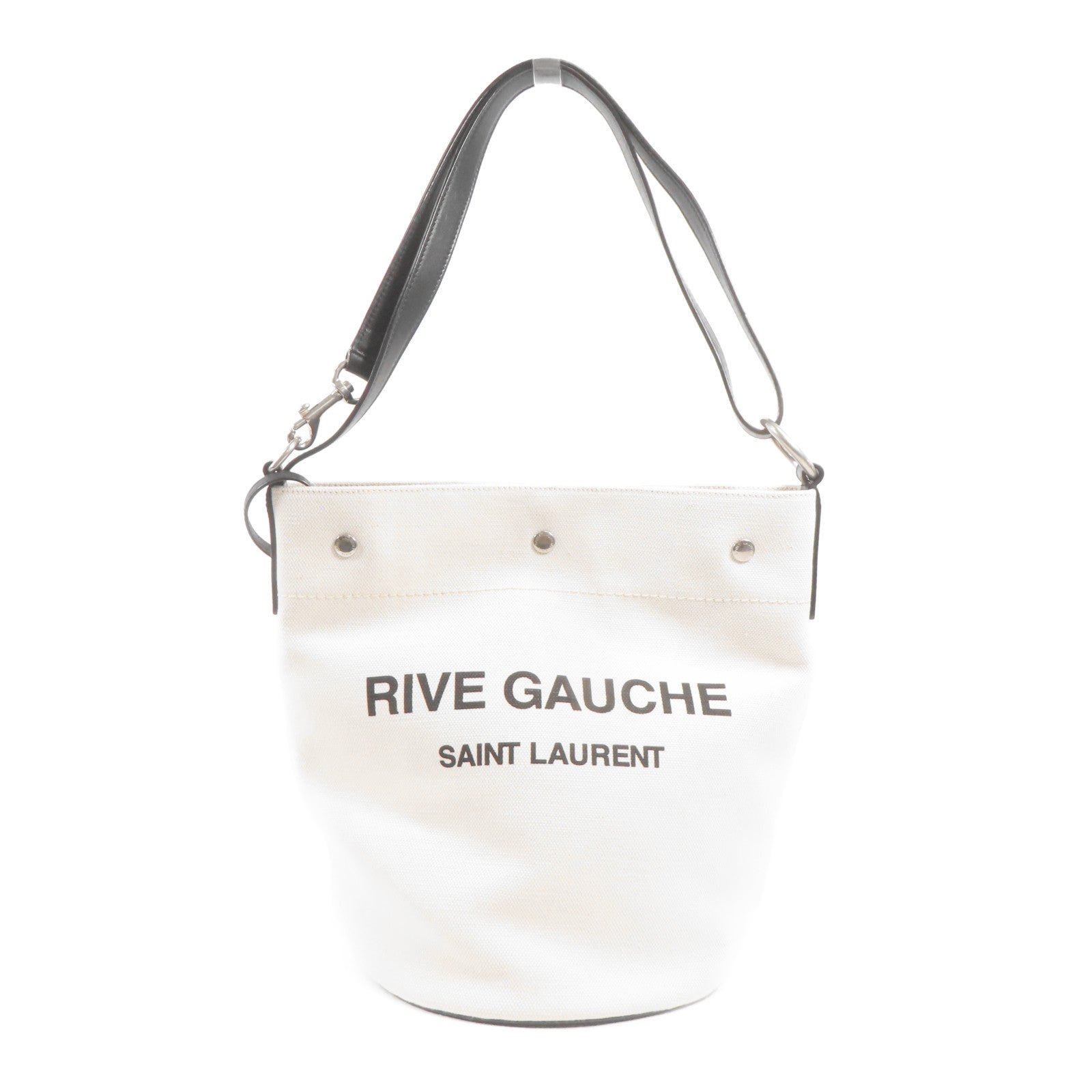SAINT LAURENT 帆布Rive Gauche Bucket Shoulder Bag銀扣肩背袋