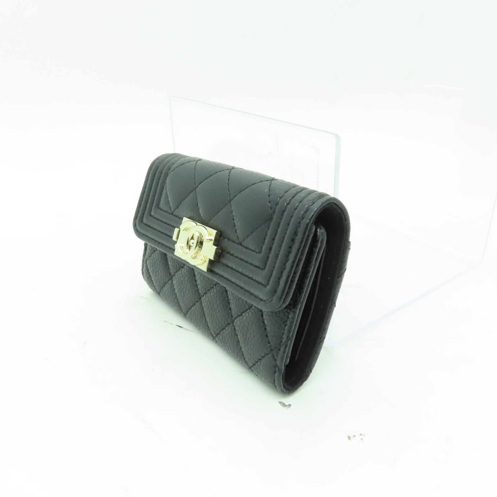 CHANEL 菱格Caviar皮革4 Key Holder Boy Flap金扣鎖匙包黒色