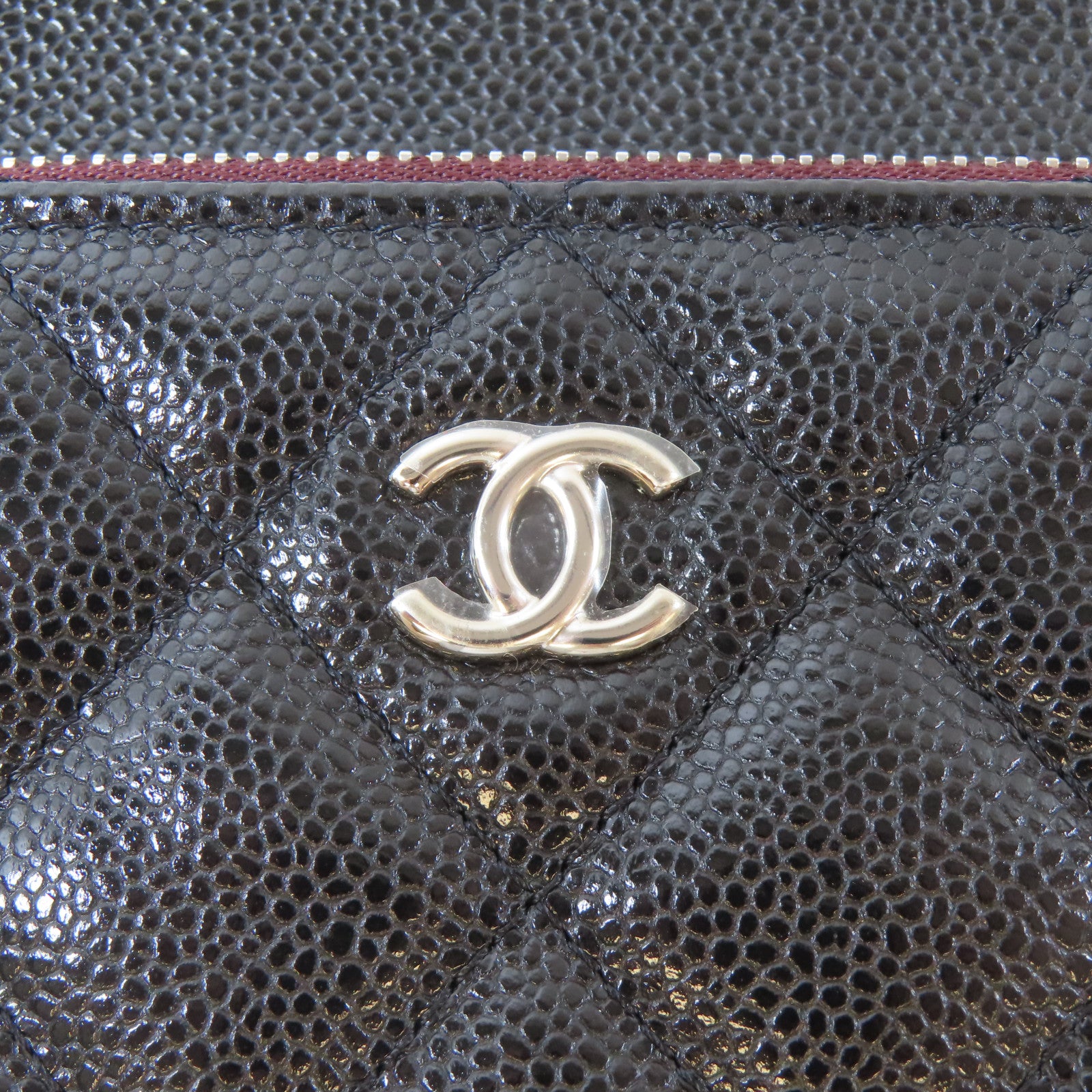 CHANEL 菱格Caviar皮革Clutch/Pouch銀扣手拿包黑色