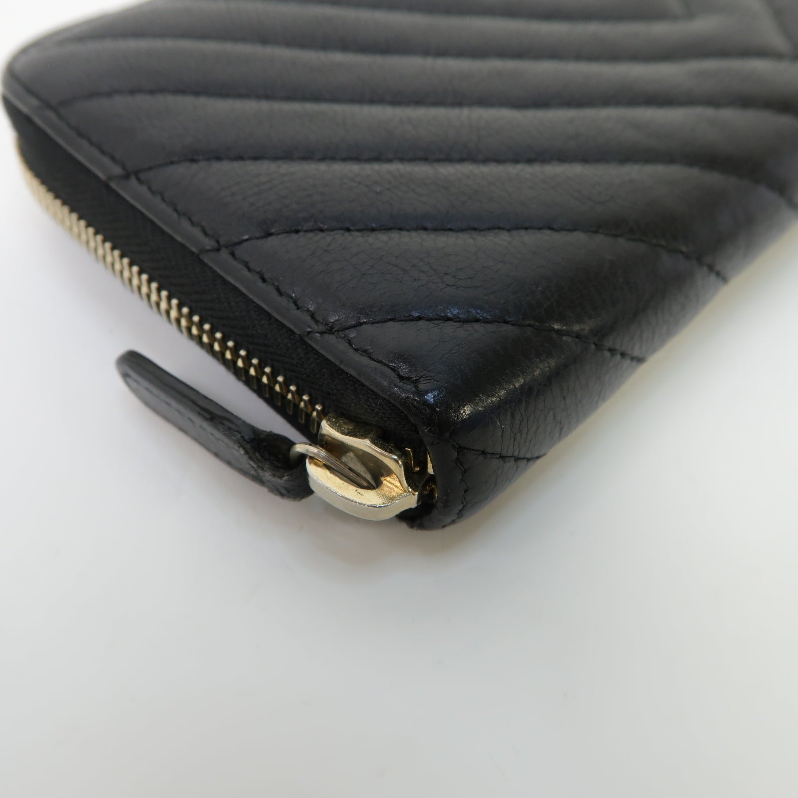 CHANEL 斜紋羊皮皮革Long Wallet金扣長錢包黑色