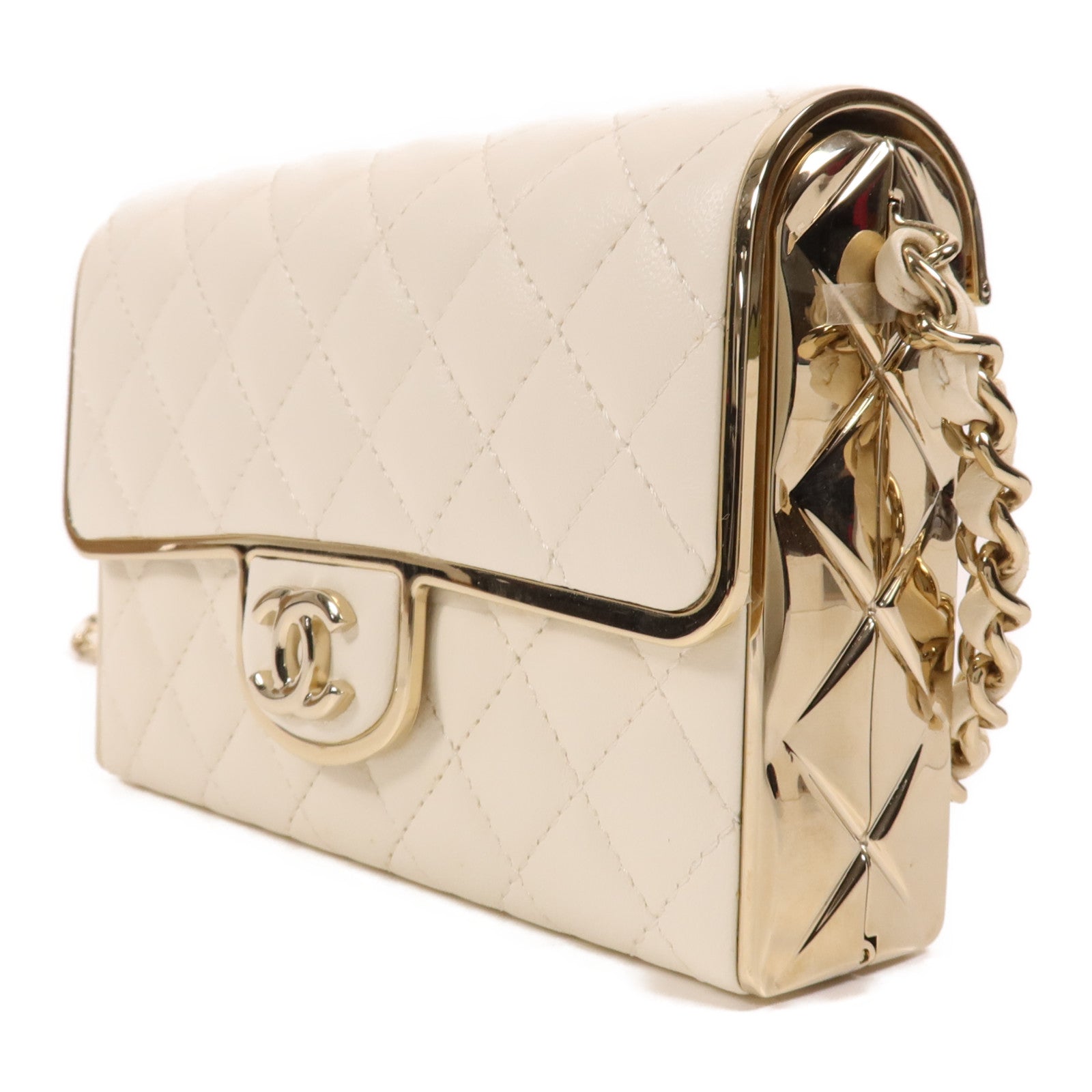 CHANEL 羊皮皮革Evening Bag金扣鏈帶肩背袋