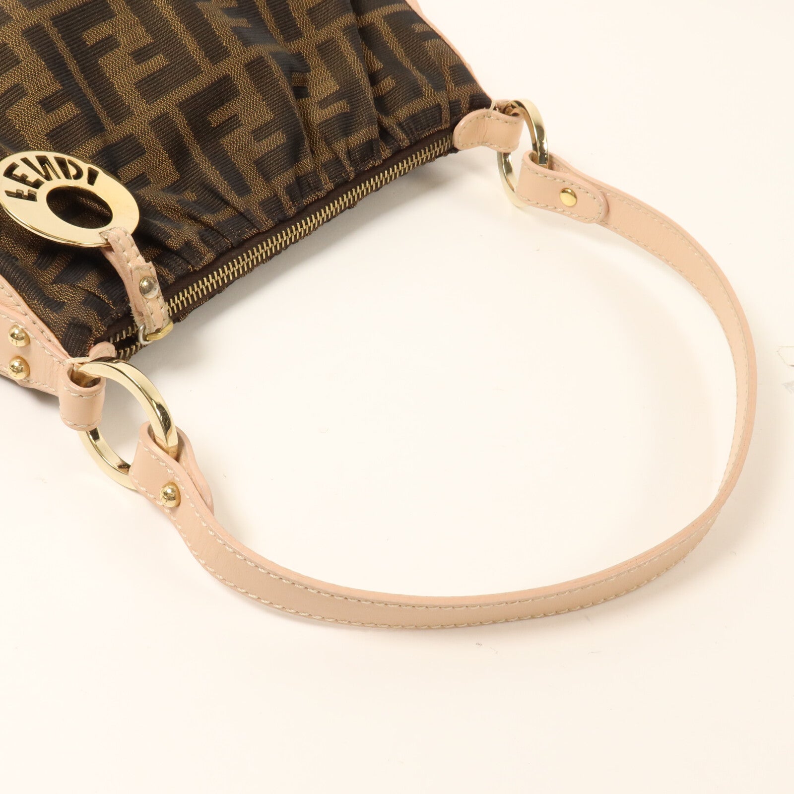 FENDI 帆布/牛皮皮革Zucca Mini肩背袋