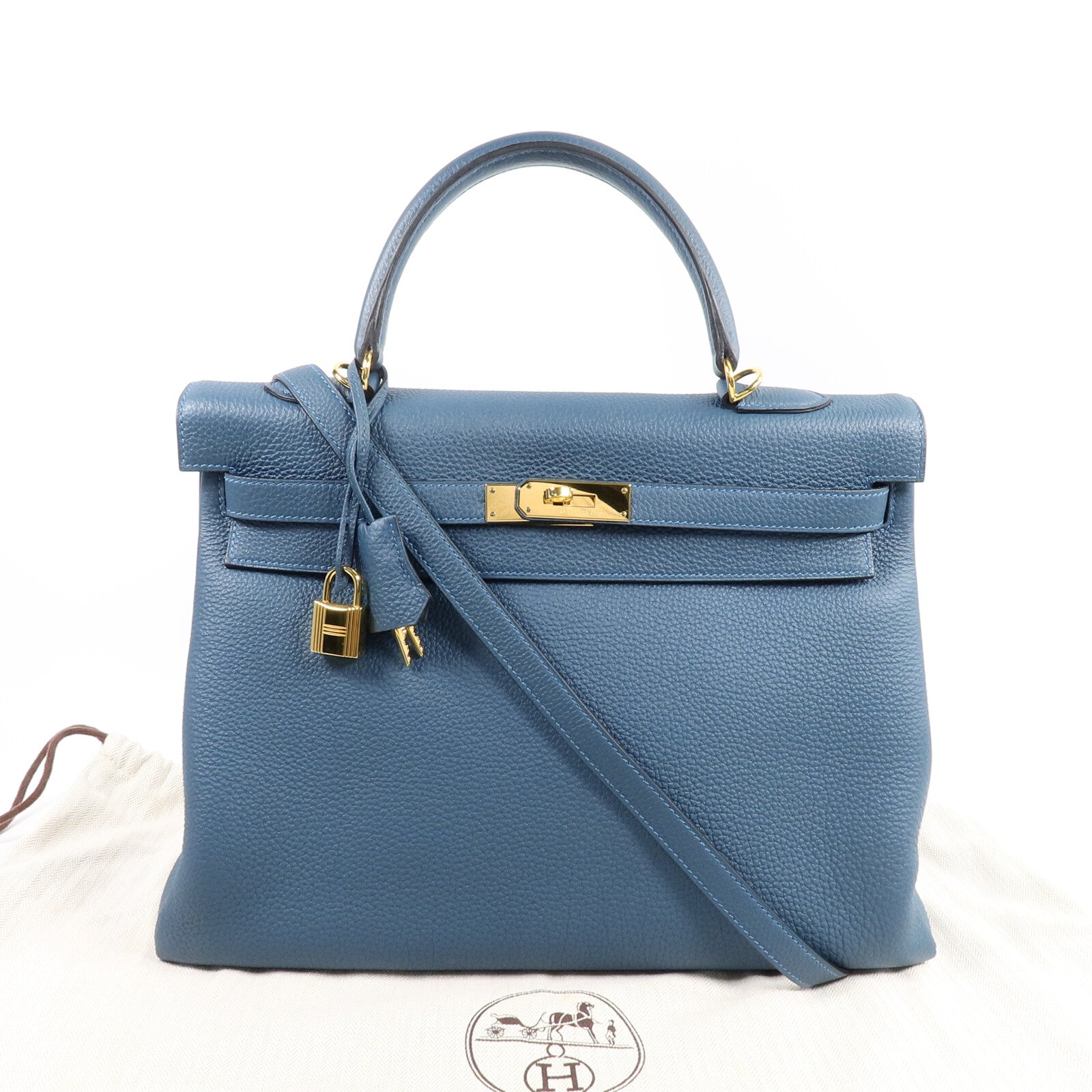 HERMES Togo皮革Kelly 35手挽肩背兩用袋Vert Bosphore