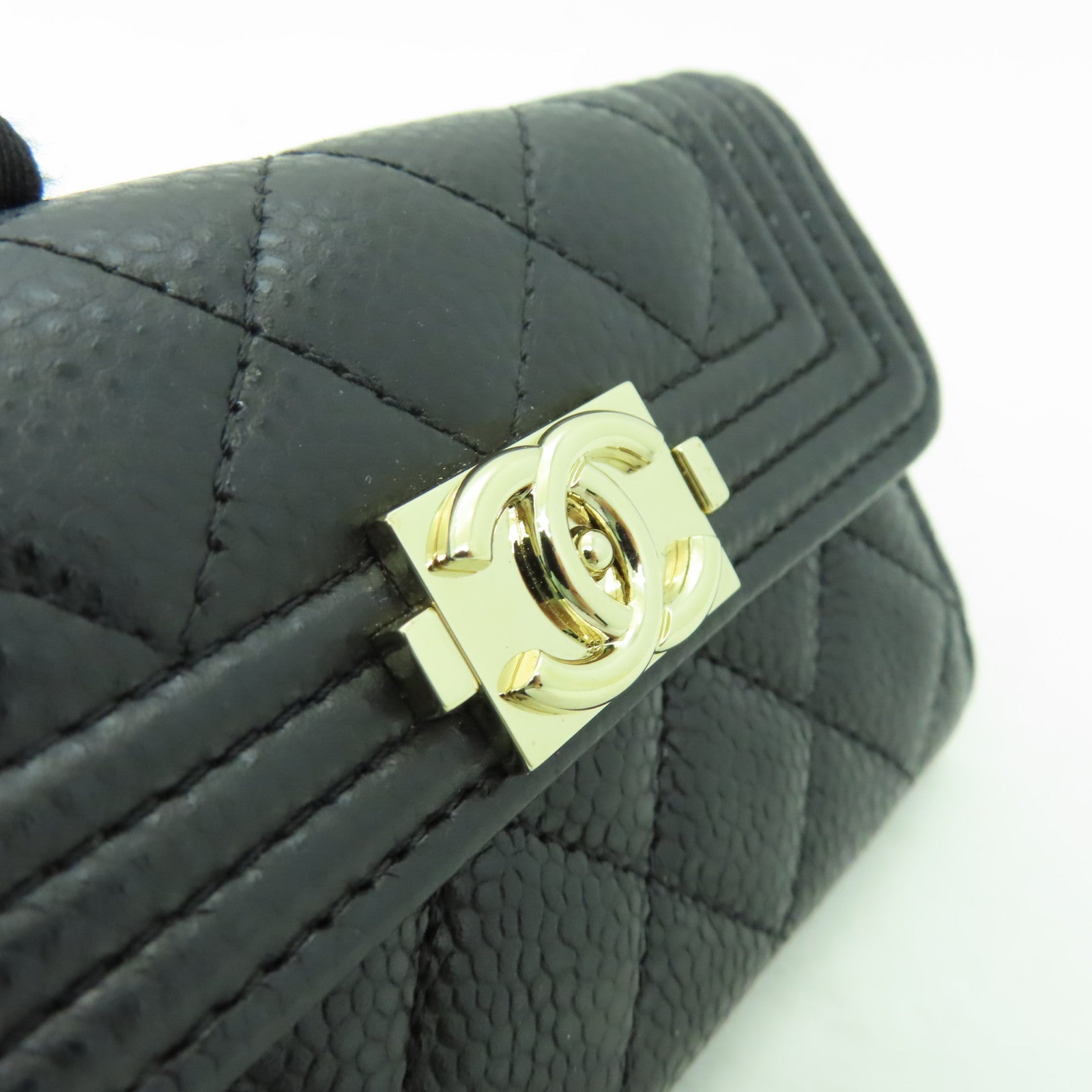 CHANEL 菱格Caviar皮革4 Key Holder Boy Flap金扣鎖匙包黒色