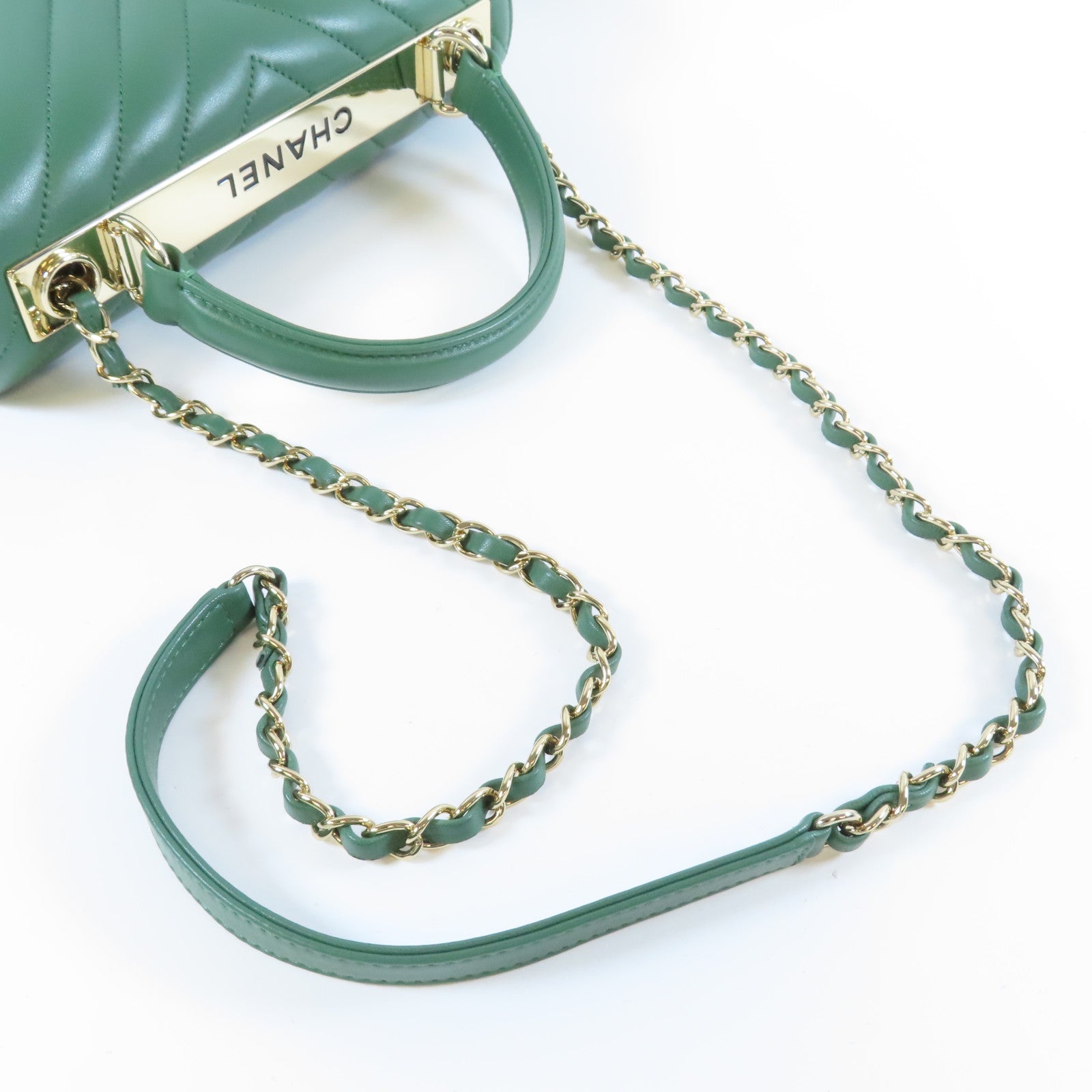 CHANEL 【激減優惠】羊皮皮革Chain Shoulder Bag金扣手挽肩背兩用袋綠色