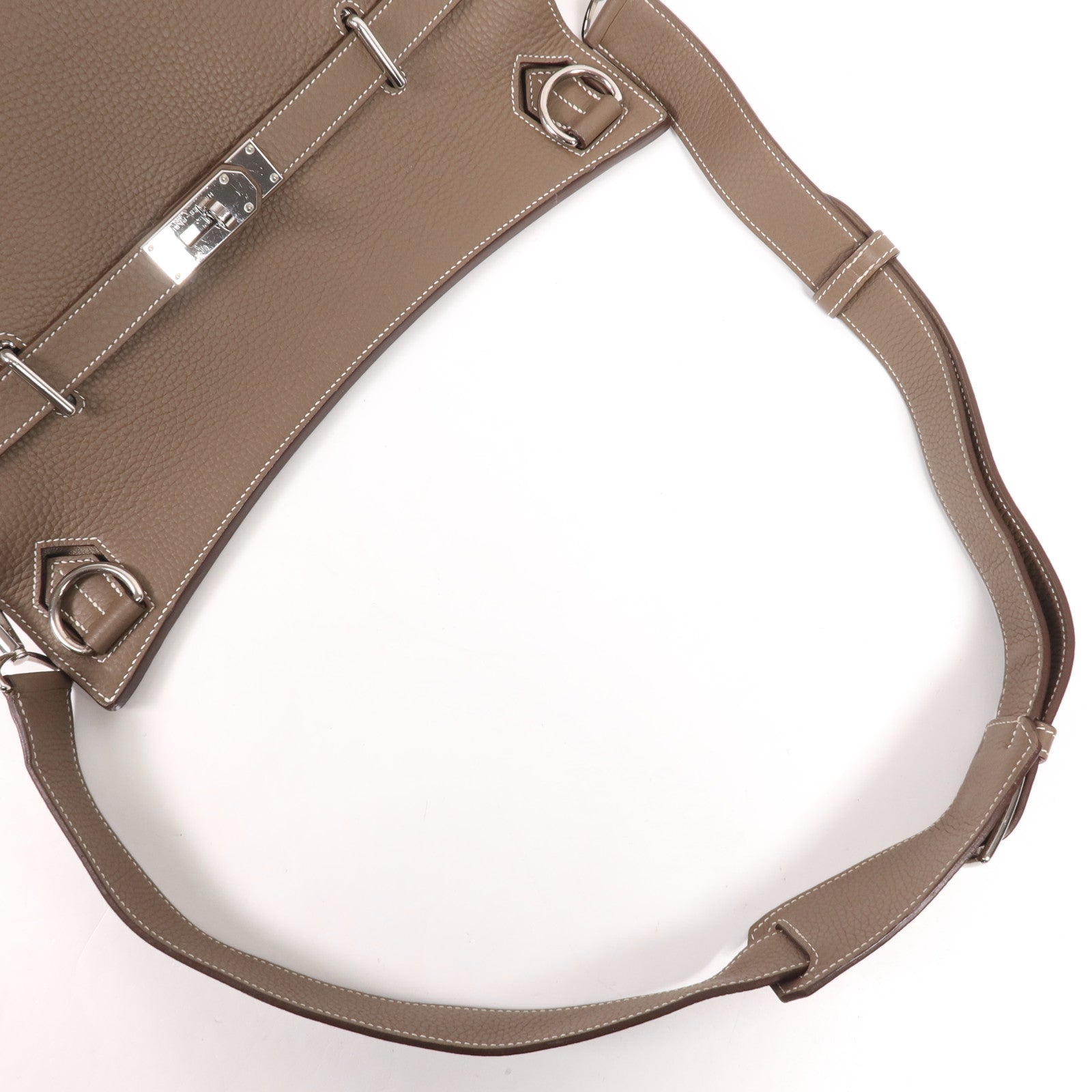 HERMES Clemence皮革Jypsiere 37銀扣肩背袋Etoupe