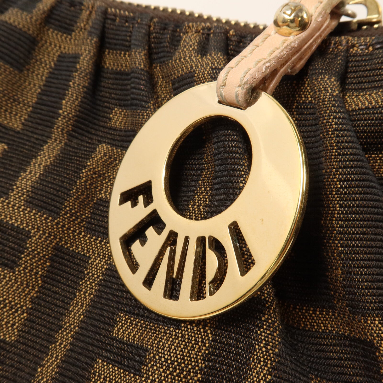 FENDI 帆布/牛皮皮革Zucca Mini肩背袋