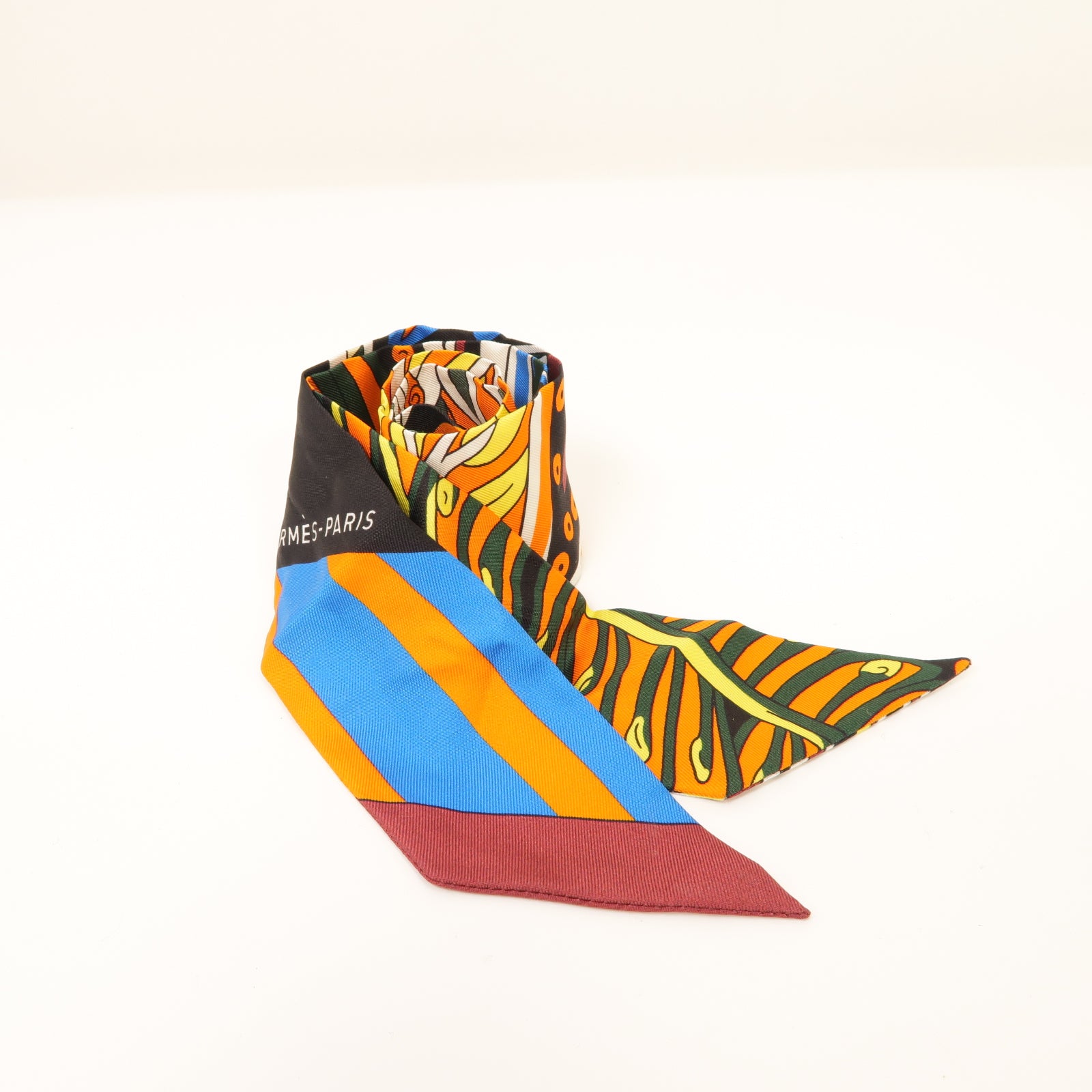 HERMES 絲質Twilly絲巾橙色/彩色