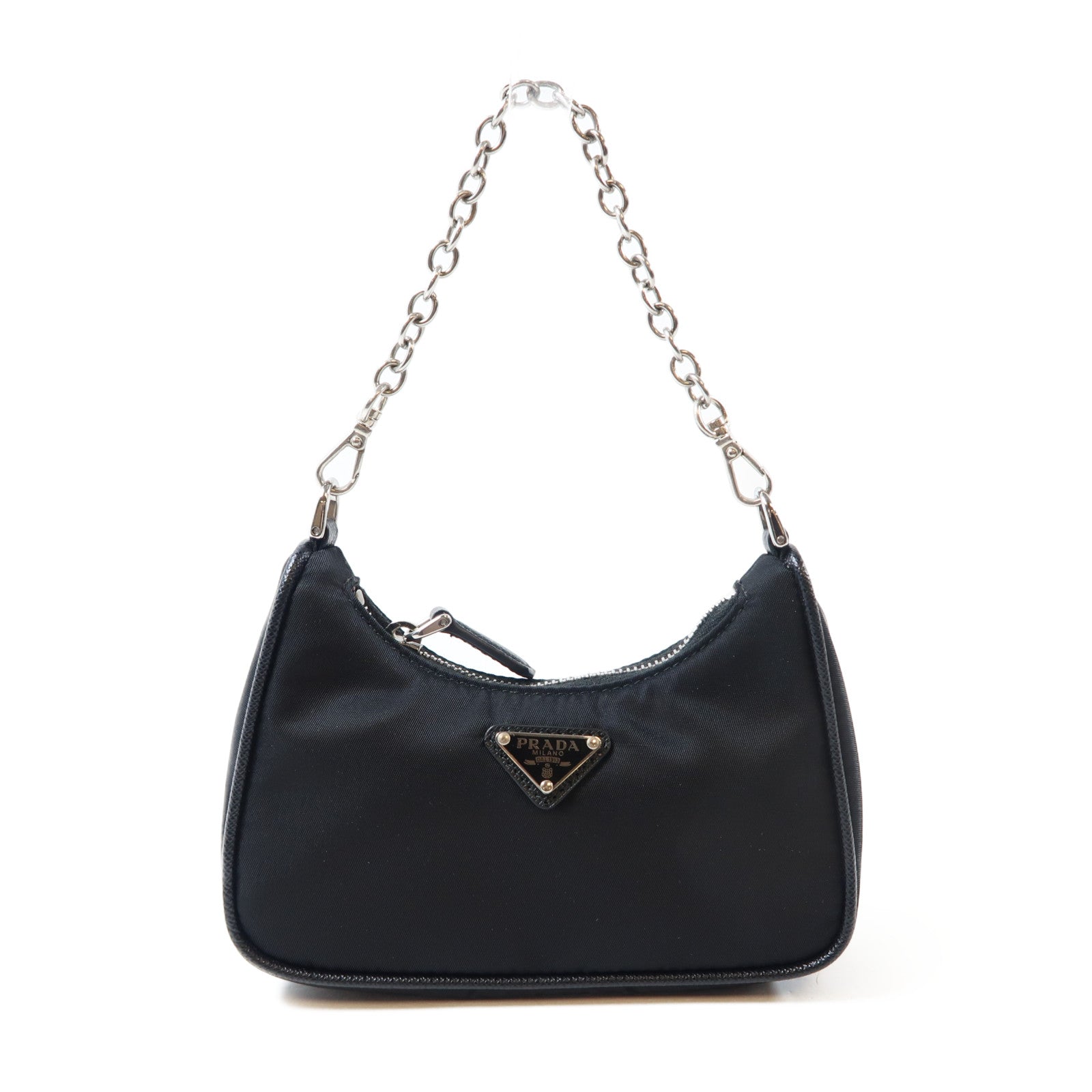 PRADA 尼龍Mini Pouch Bag銀扣手拿包黑色