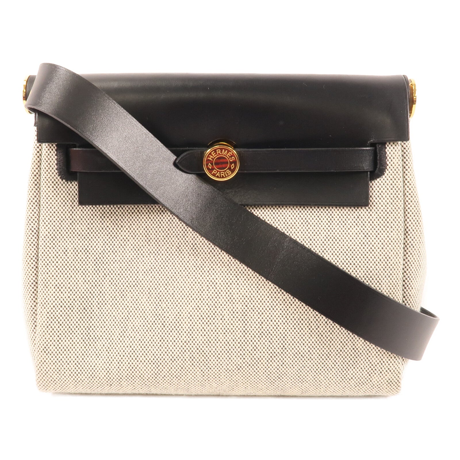 HERMES 帆布Mini Herbag金扣肩背袋