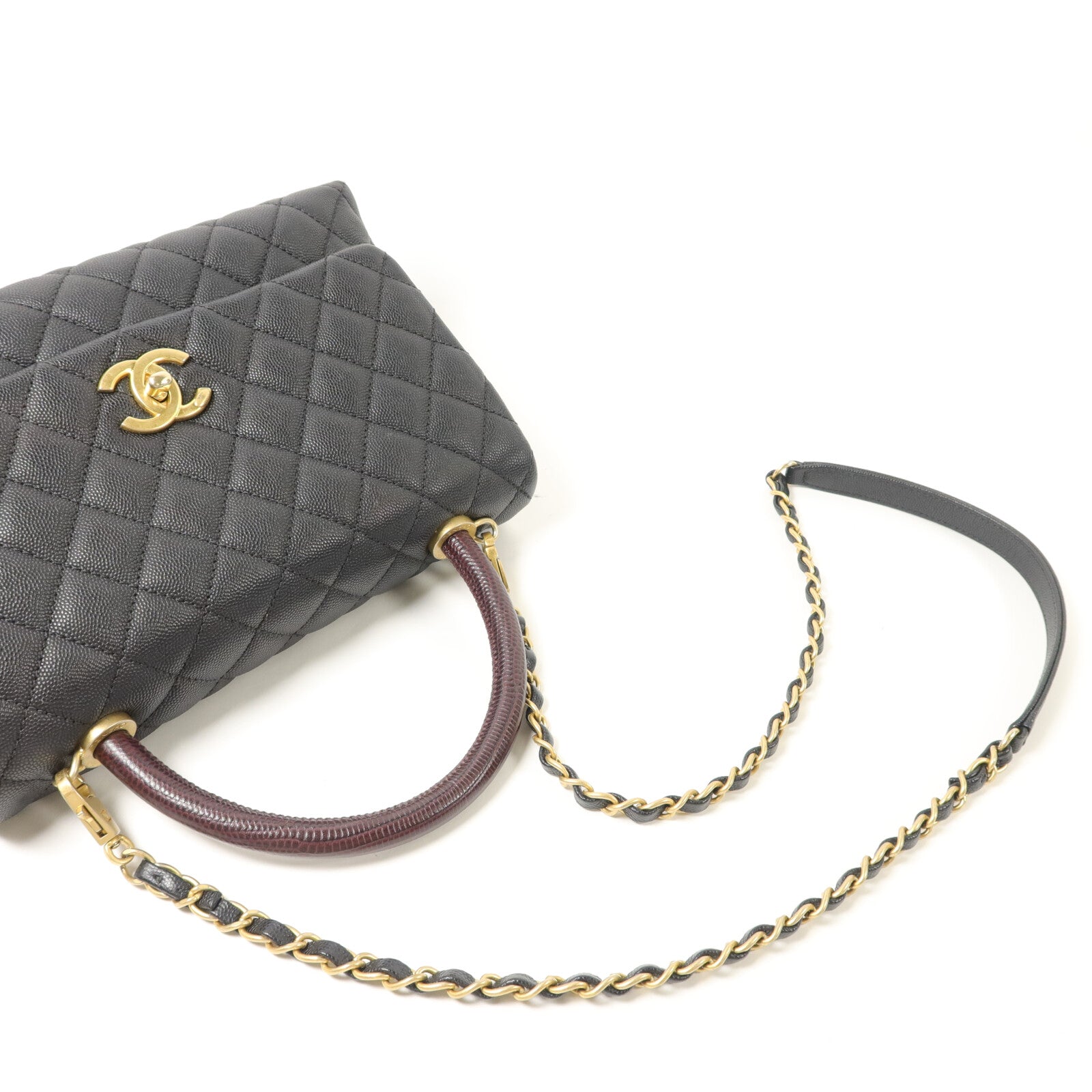CHANEL 牛皮皮革Coco Handle Medium鏈帶手挽肩背兩用袋