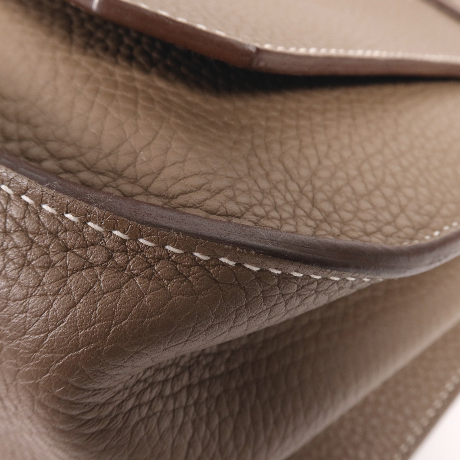 HERMES Clemence皮革Jypsiere 37銀扣肩背袋Etoupe