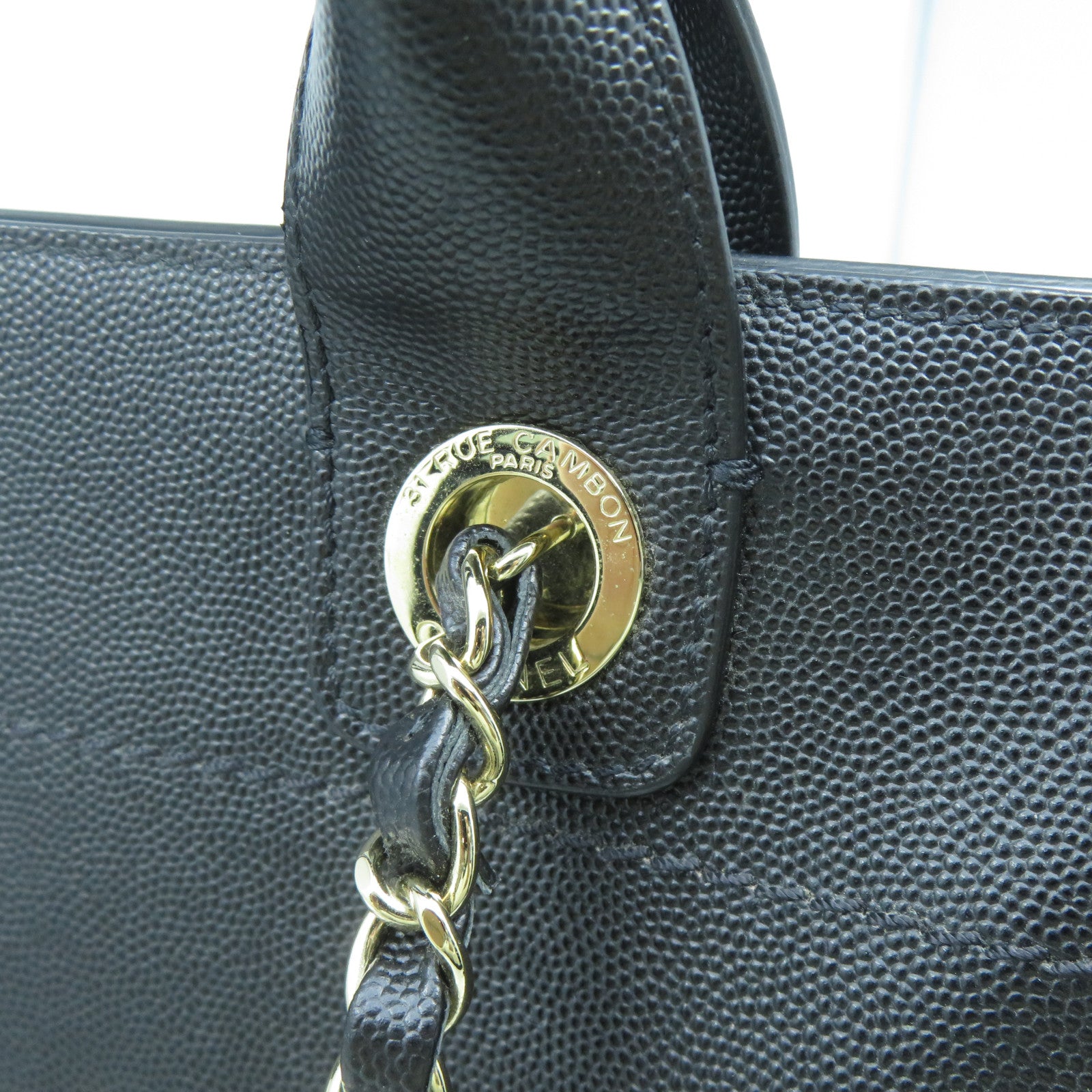 CHANEL 牛皮皮革Deauville 2 Way Shoulder Bag金扣手挽肩背兩用袋黑色