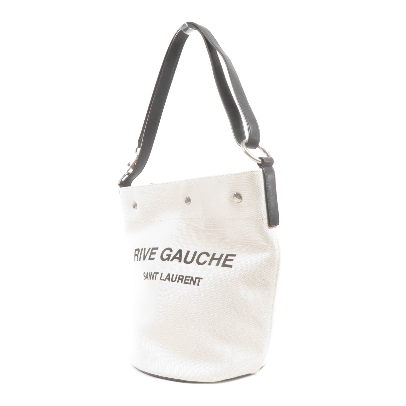 SAINT LAURENT 帆布Rive Gauche Bucket Shoulder Bag銀扣肩背袋