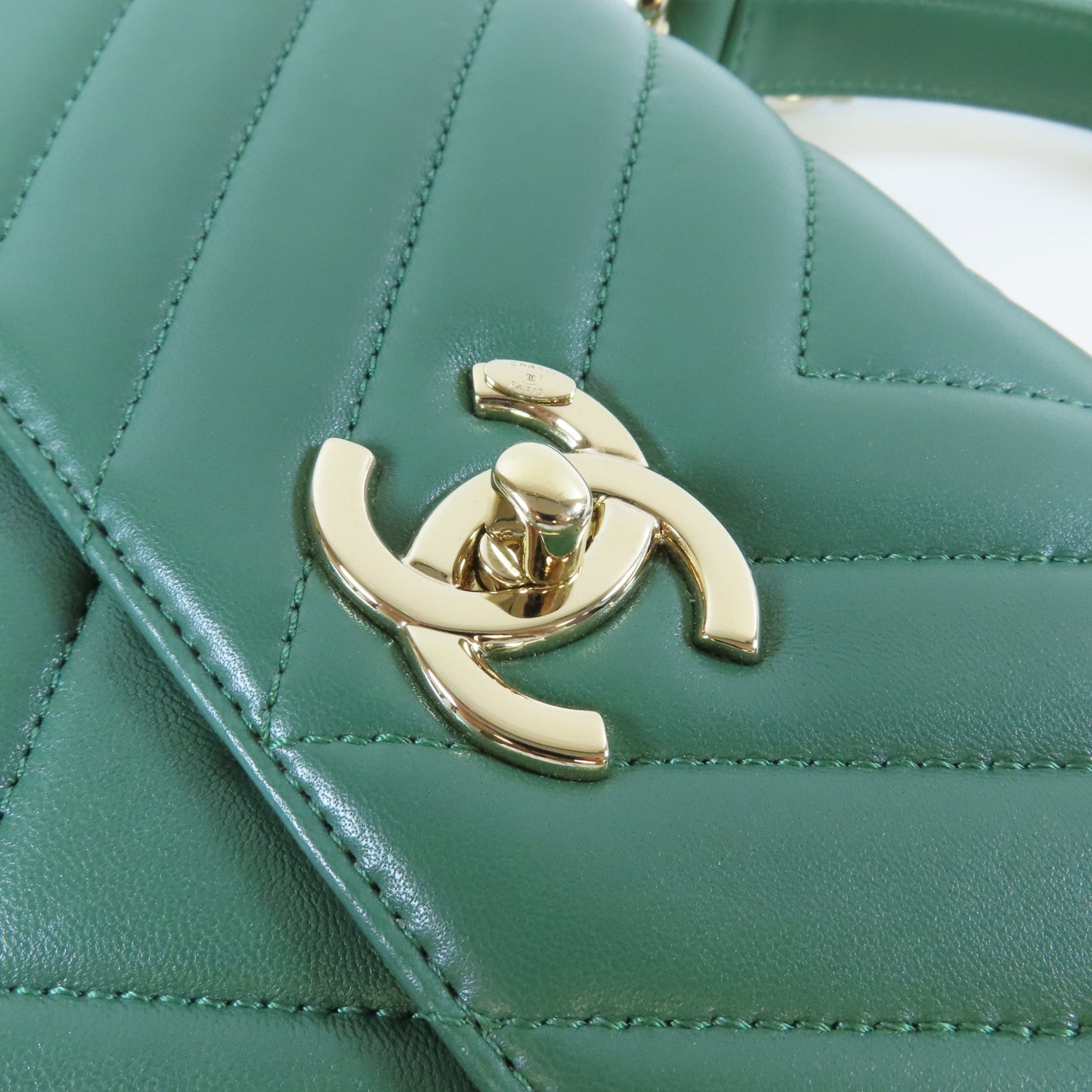 CHANEL 【激減優惠】羊皮皮革Chain Shoulder Bag金扣手挽肩背兩用袋綠色