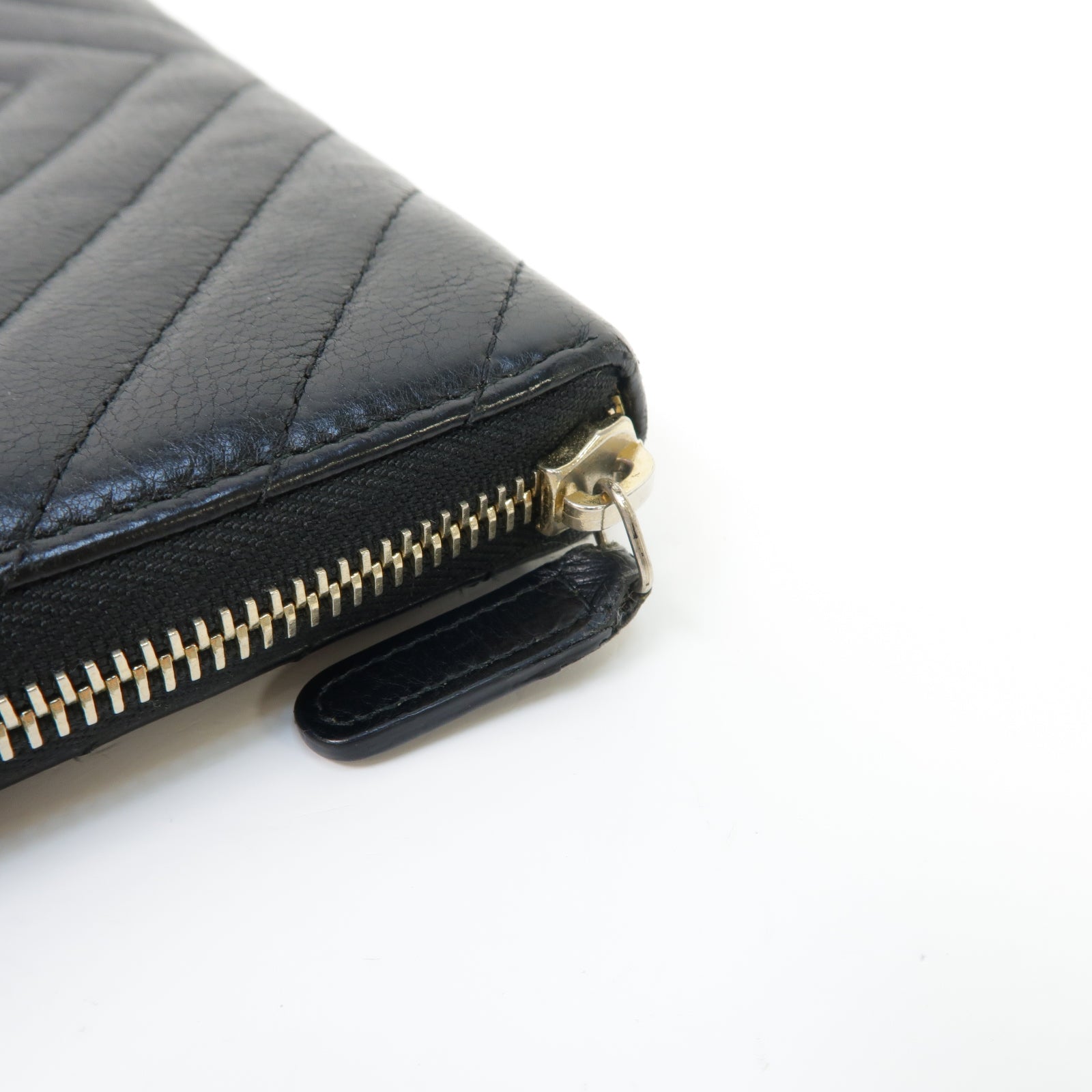 CHANEL 斜紋羊皮皮革Long Wallet金扣長錢包黑色