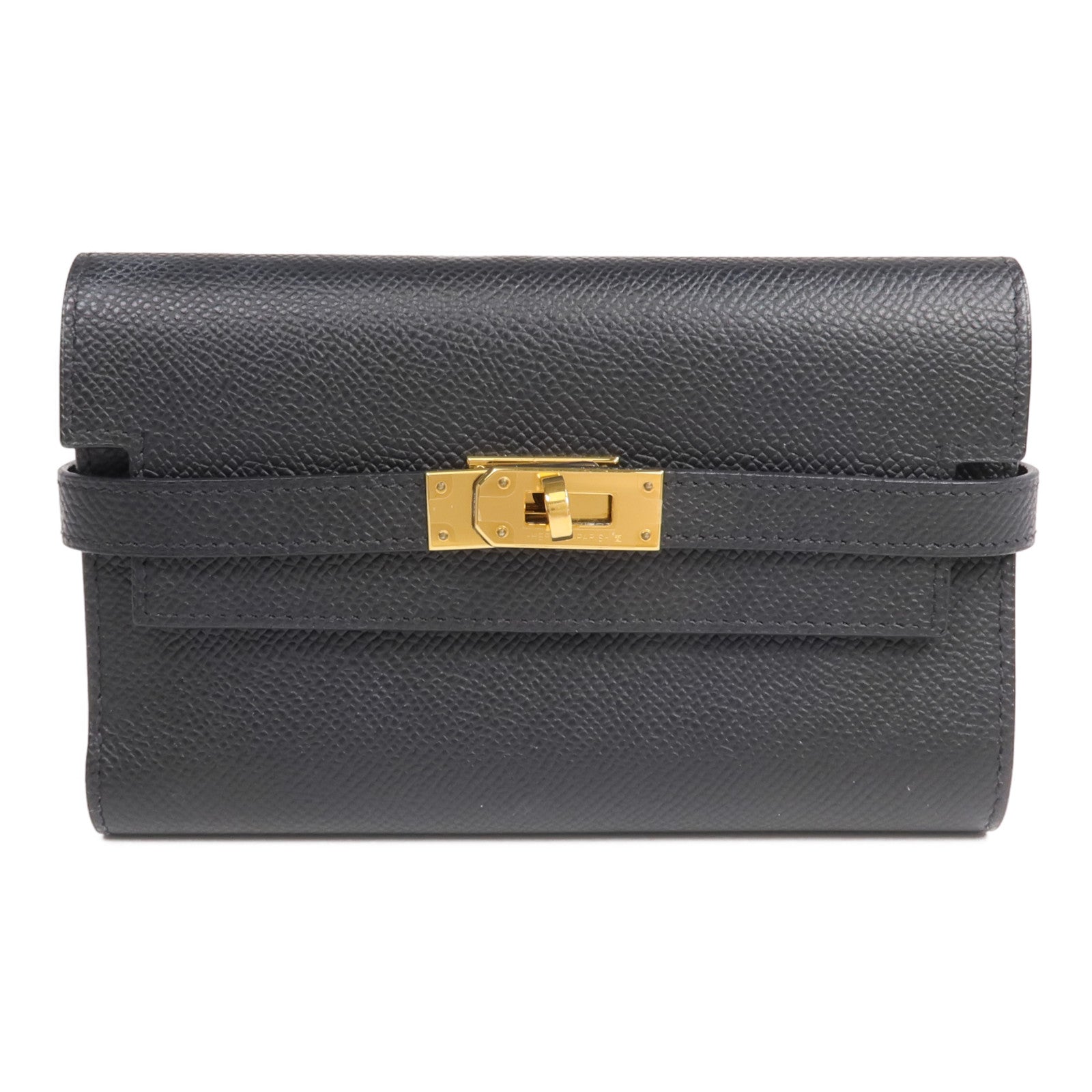 HERMES Epsom皮革Kelly Compact Wallet金扣錢包Noir