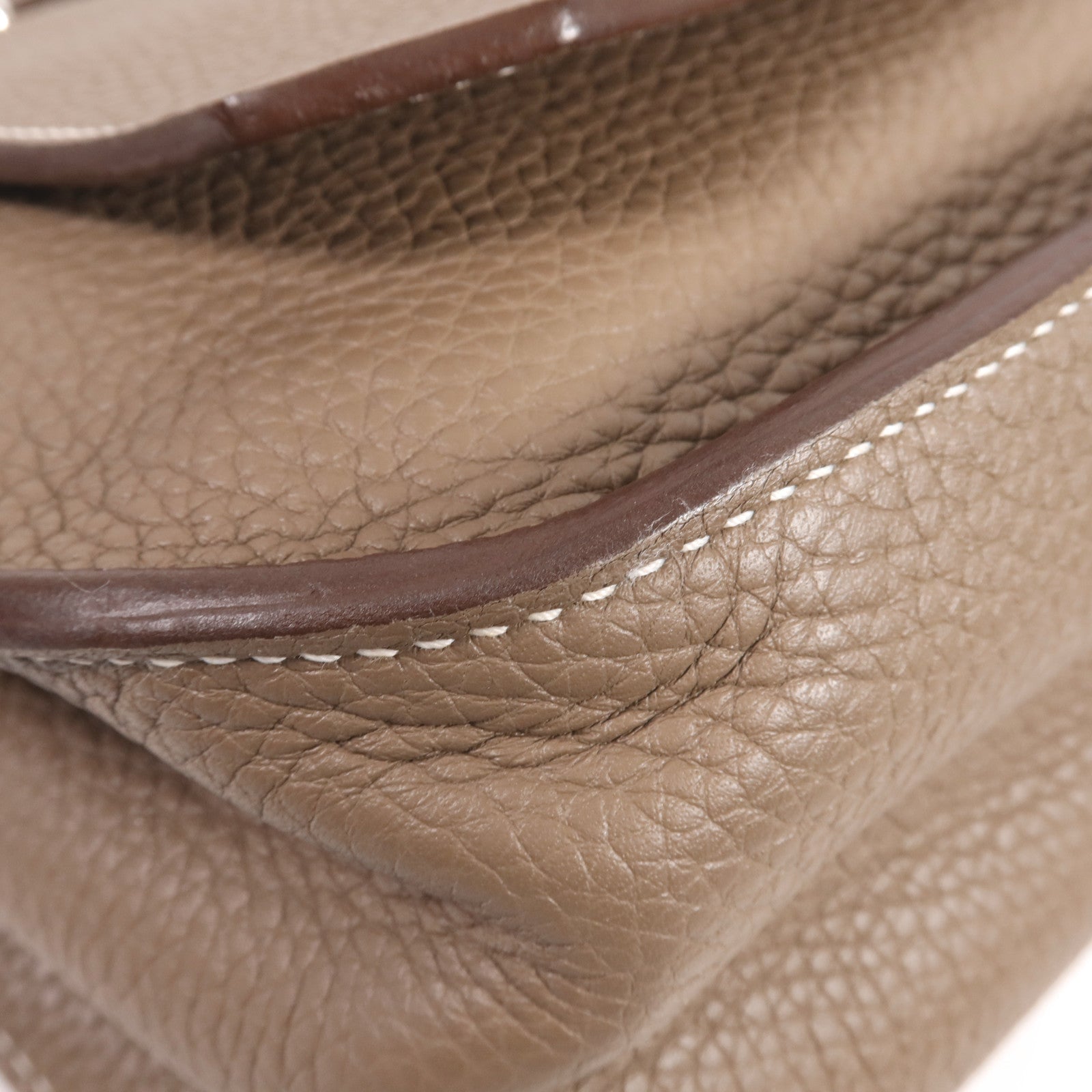 HERMES Clemence皮革Jypsiere 37銀扣肩背袋Etoupe