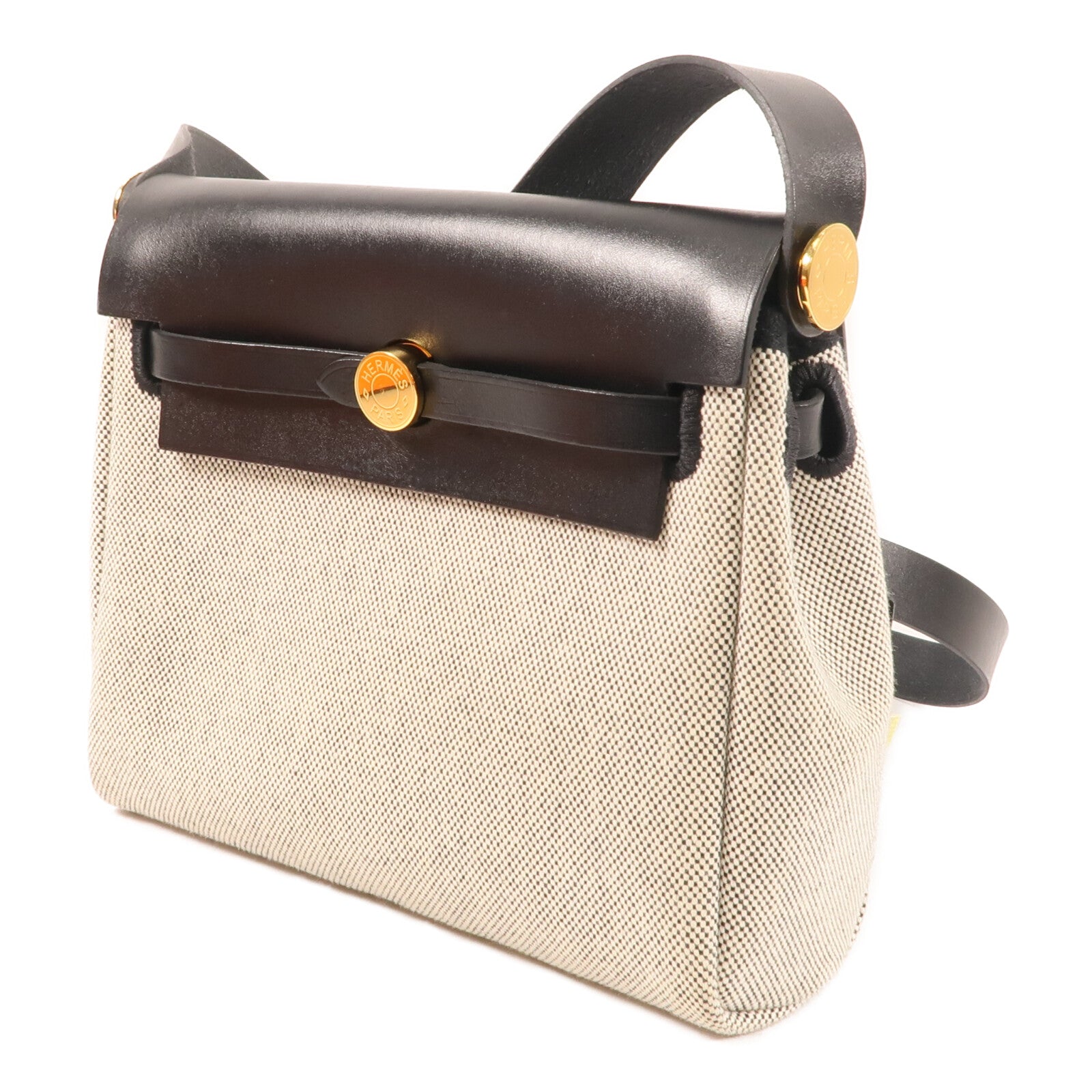HERMES 帆布Mini Herbag金扣肩背袋