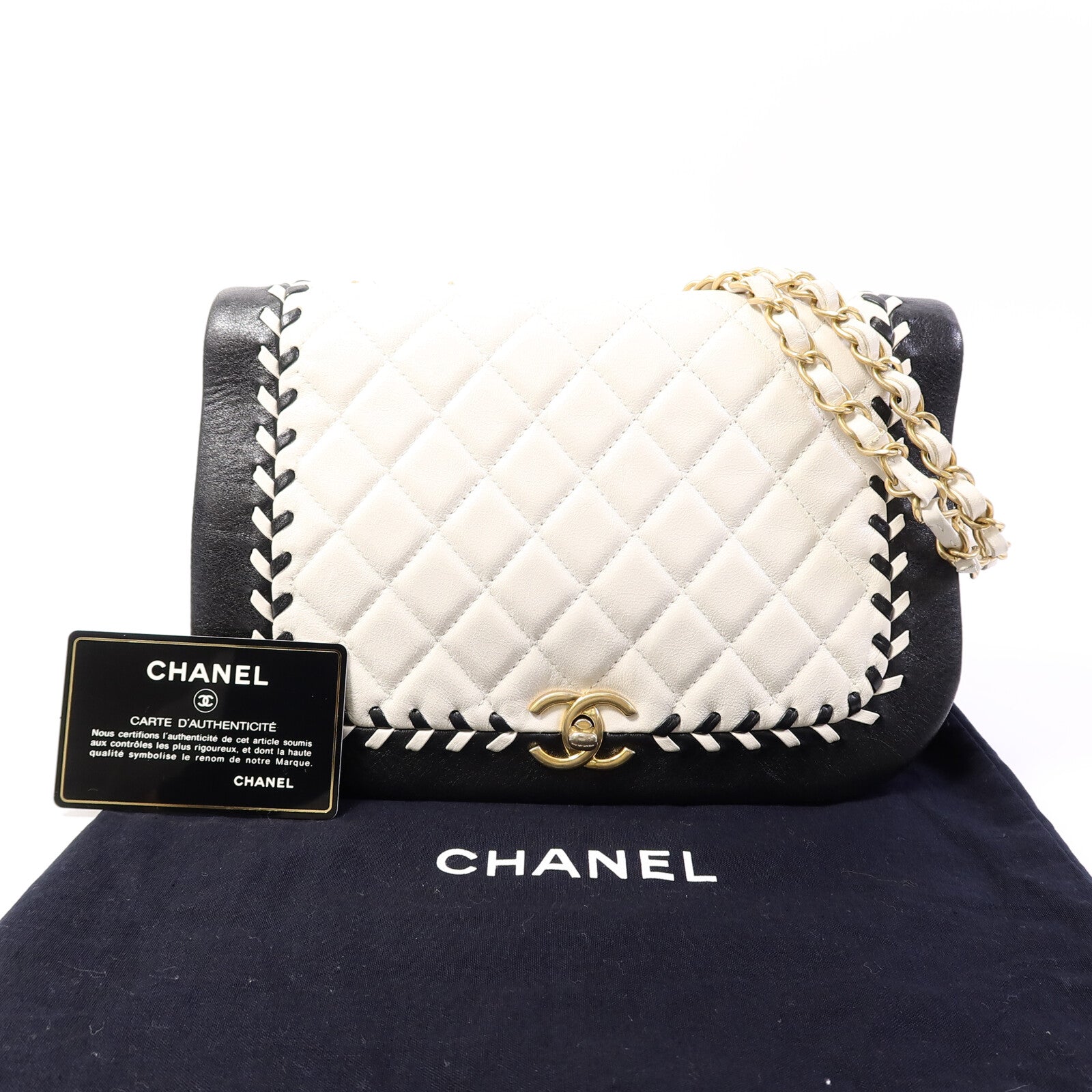 CHANEL 牛皮皮革Bicolor Braided Suddle Flap Bag鏈帶肩背袋