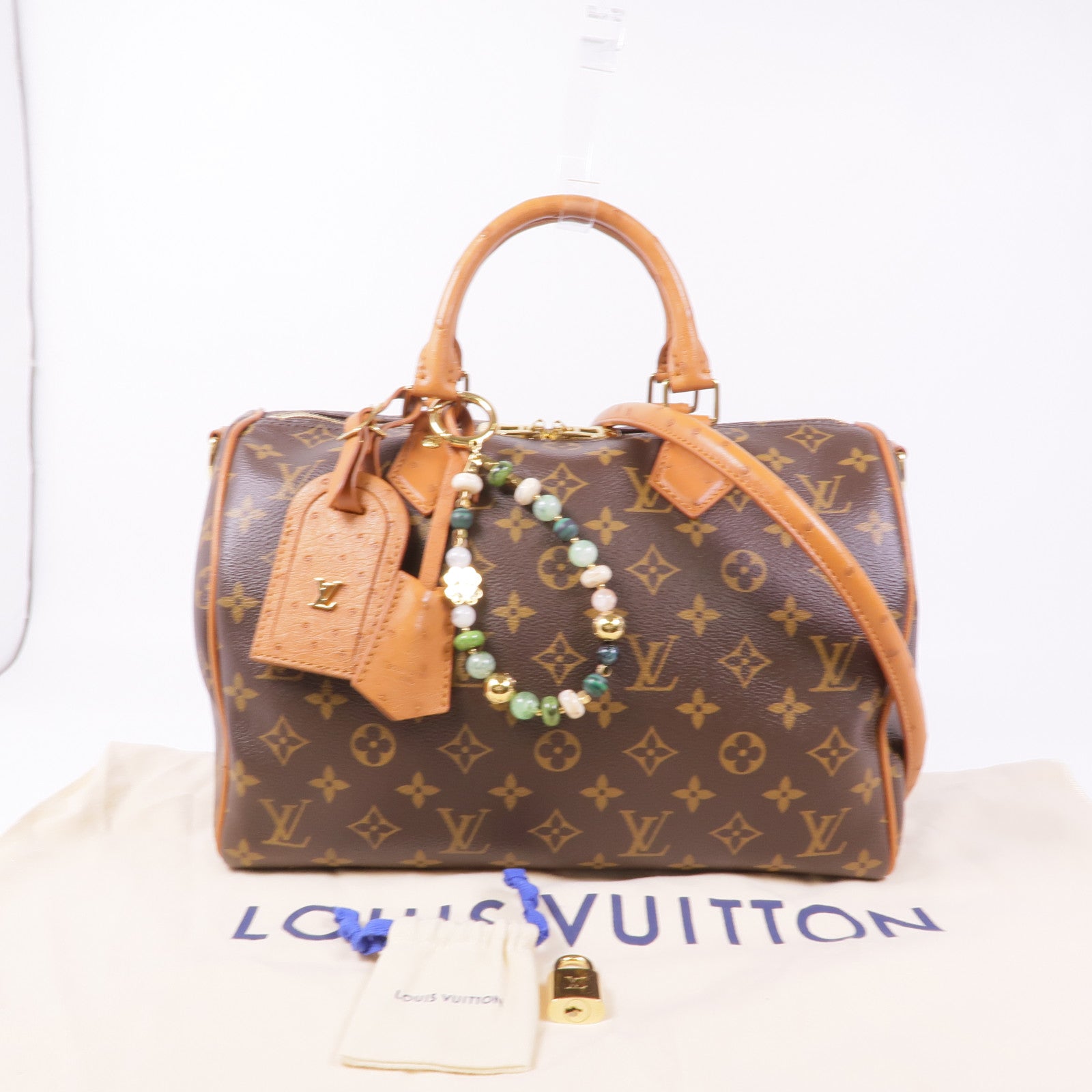 LOUIS VUITTON Monogram/鴕鳥皮革Speedy Soft 30 Boho金扣手挽肩背兩用袋