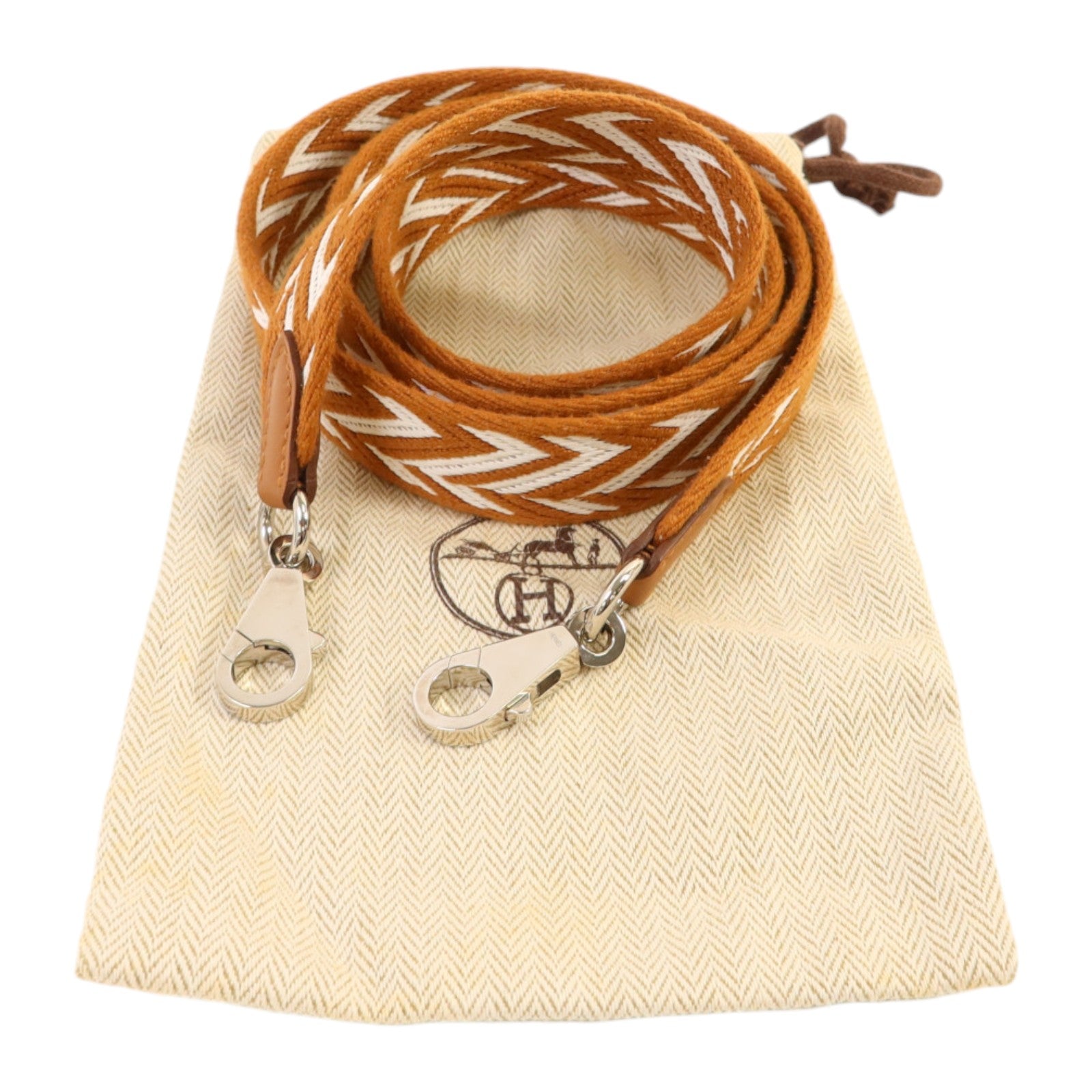HERMES 帆布/Swift皮革Sangle Zigzag 25mm Strap金扣肩帶Gold/Blanc