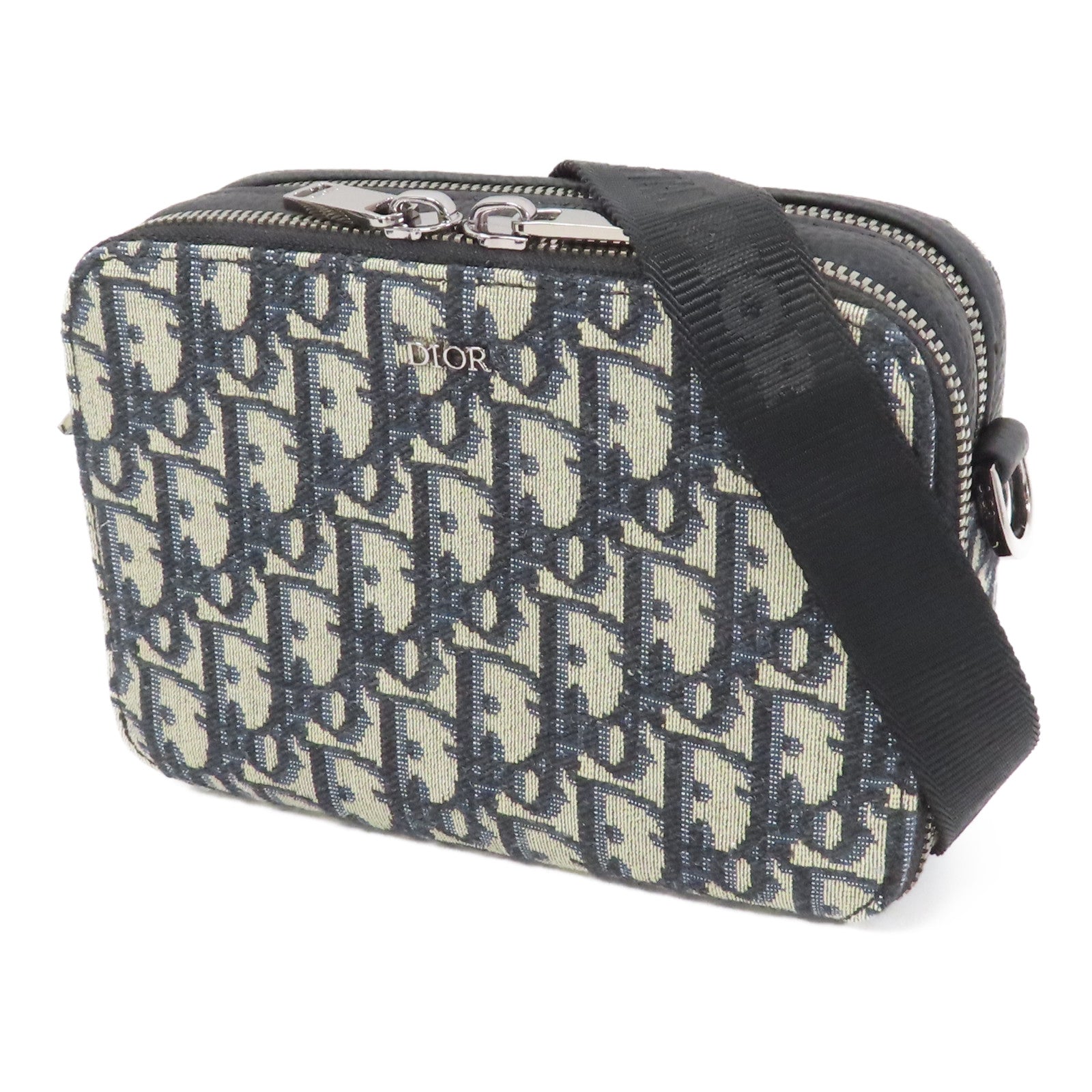 Dior 帆布Oblique Camera Bag銀扣肩背袋藍色