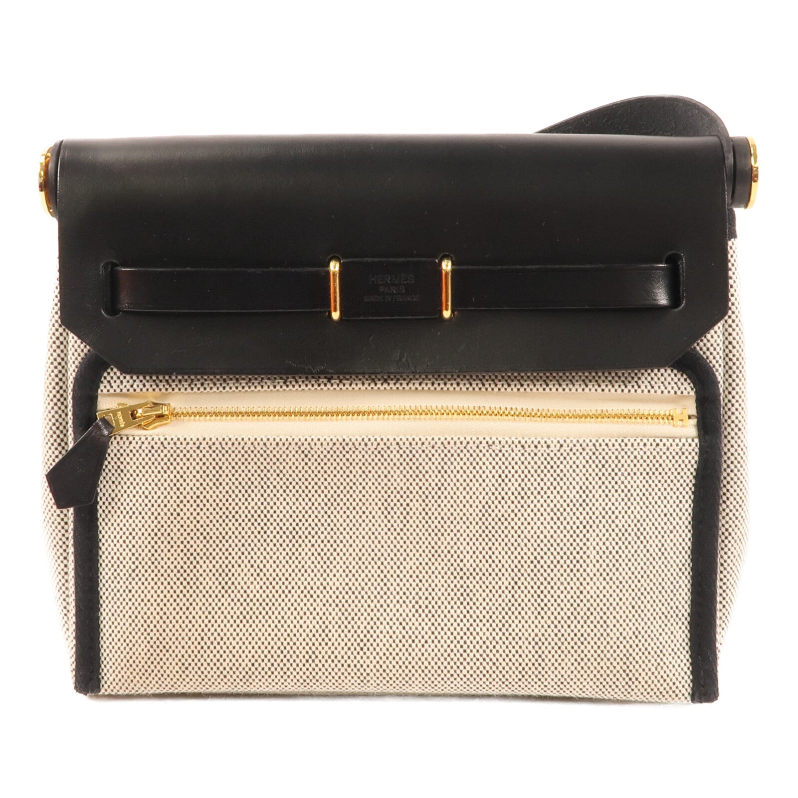 HERMES 帆布Mini Herbag金扣肩背袋
