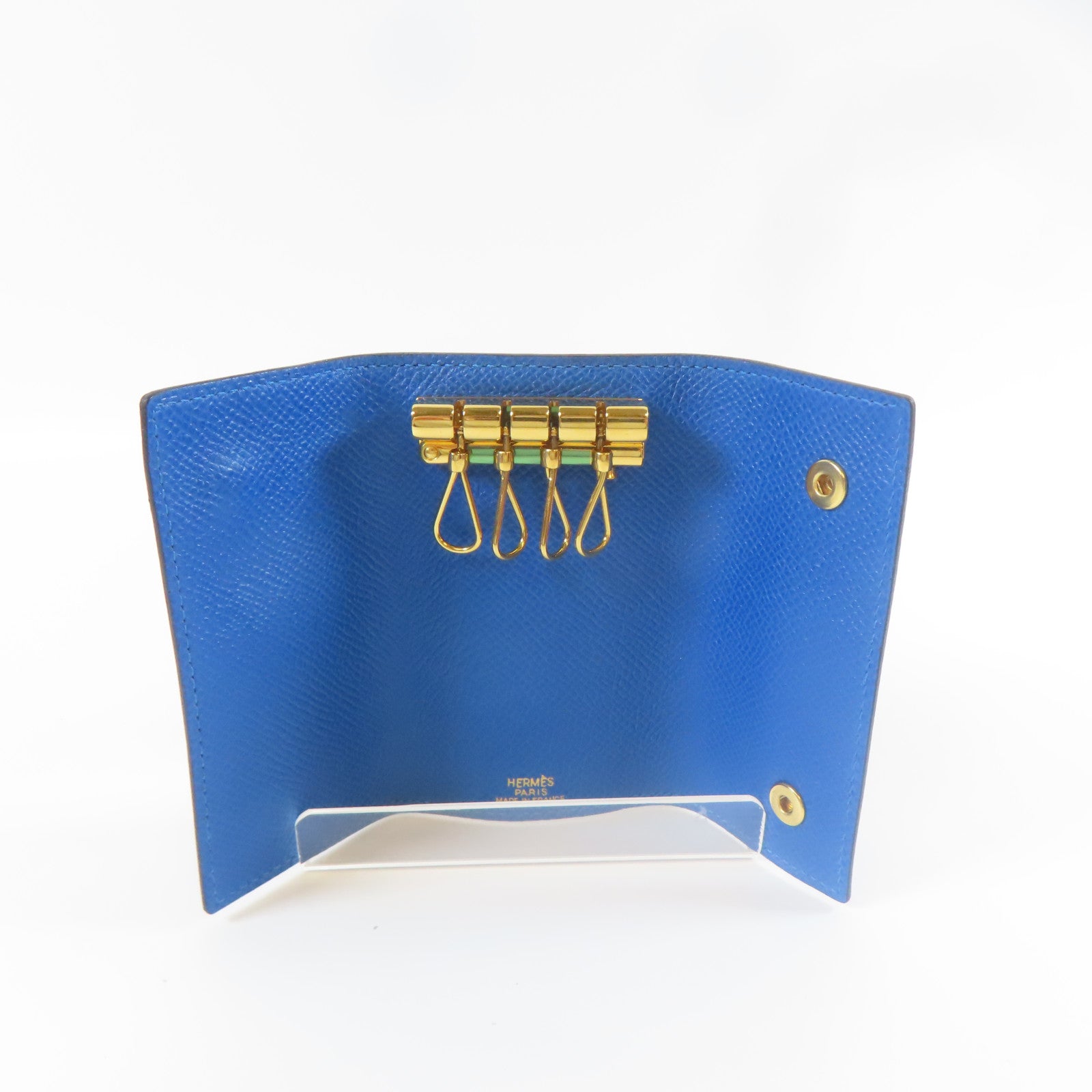 HERMES Veau Epsom皮革Key Case金扣鎖匙包藍色