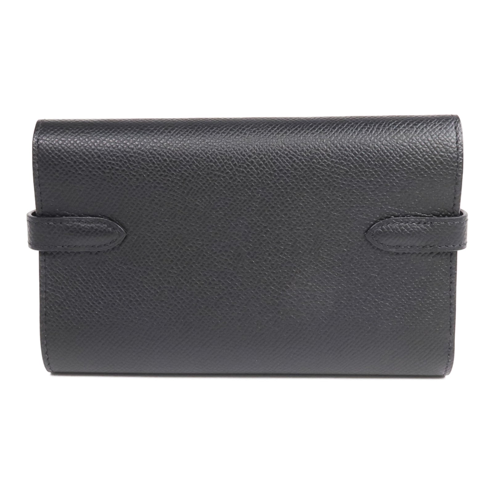 HERMES Epsom皮革Kelly Compact Wallet金扣錢包Noir