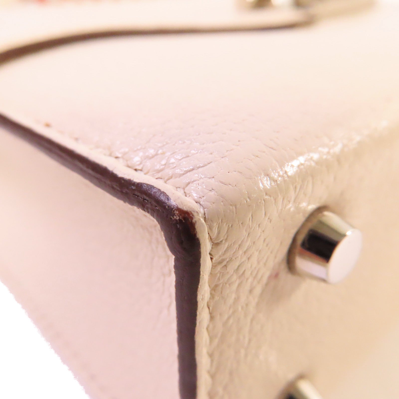 HERMES 【激減優惠】Chevre皮革Mini Verrou Shoulder Bag銀扣肩背袋Nata牛奶色