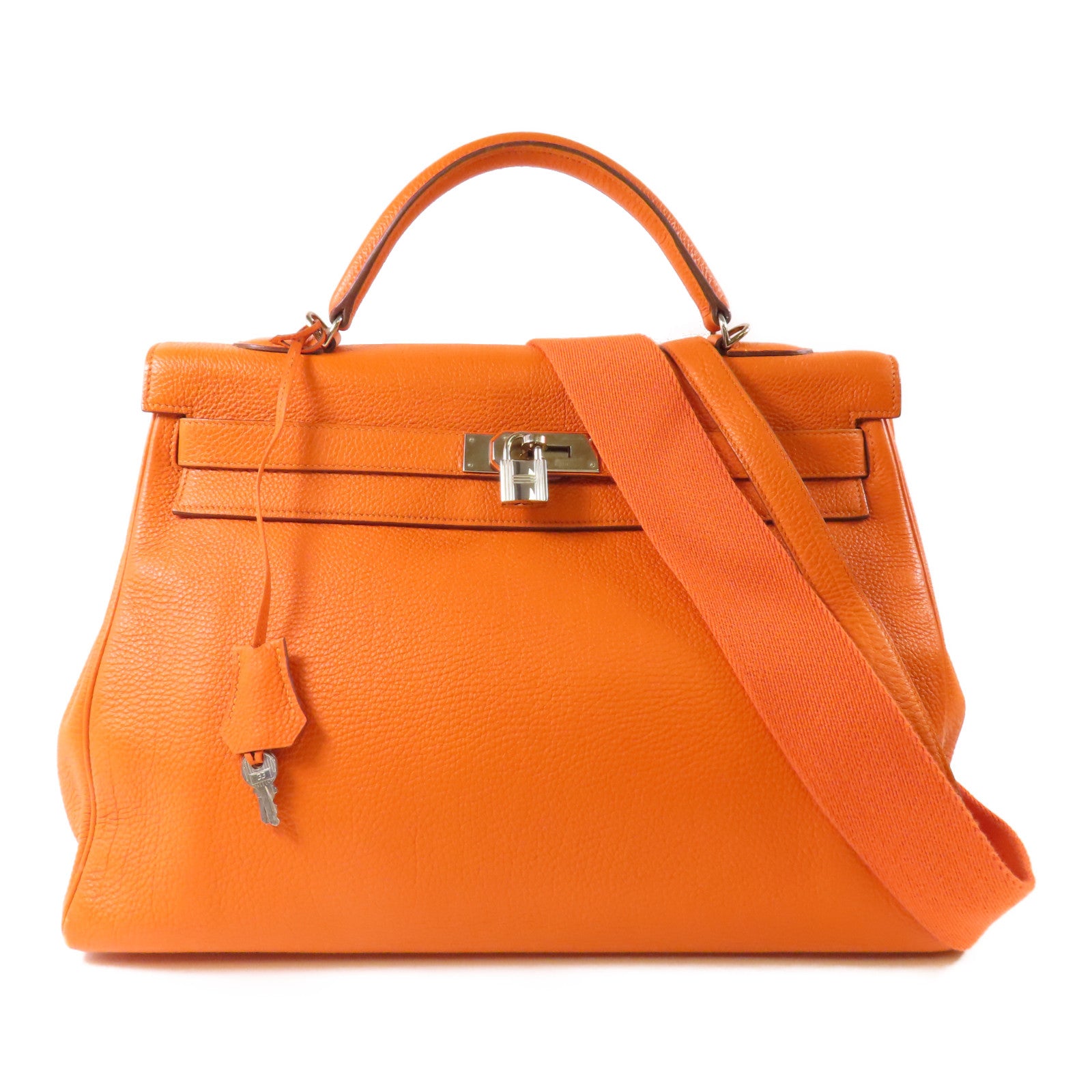 HERMES Togo皮革Kelly40銀扣手挽肩背兩用袋Orange
