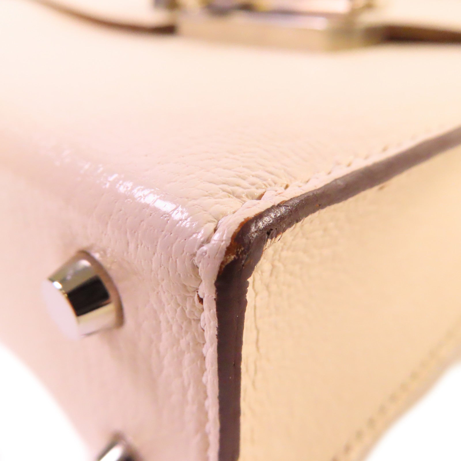 HERMES 【激減優惠】Chevre皮革Mini Verrou Shoulder Bag銀扣肩背袋Nata牛奶色